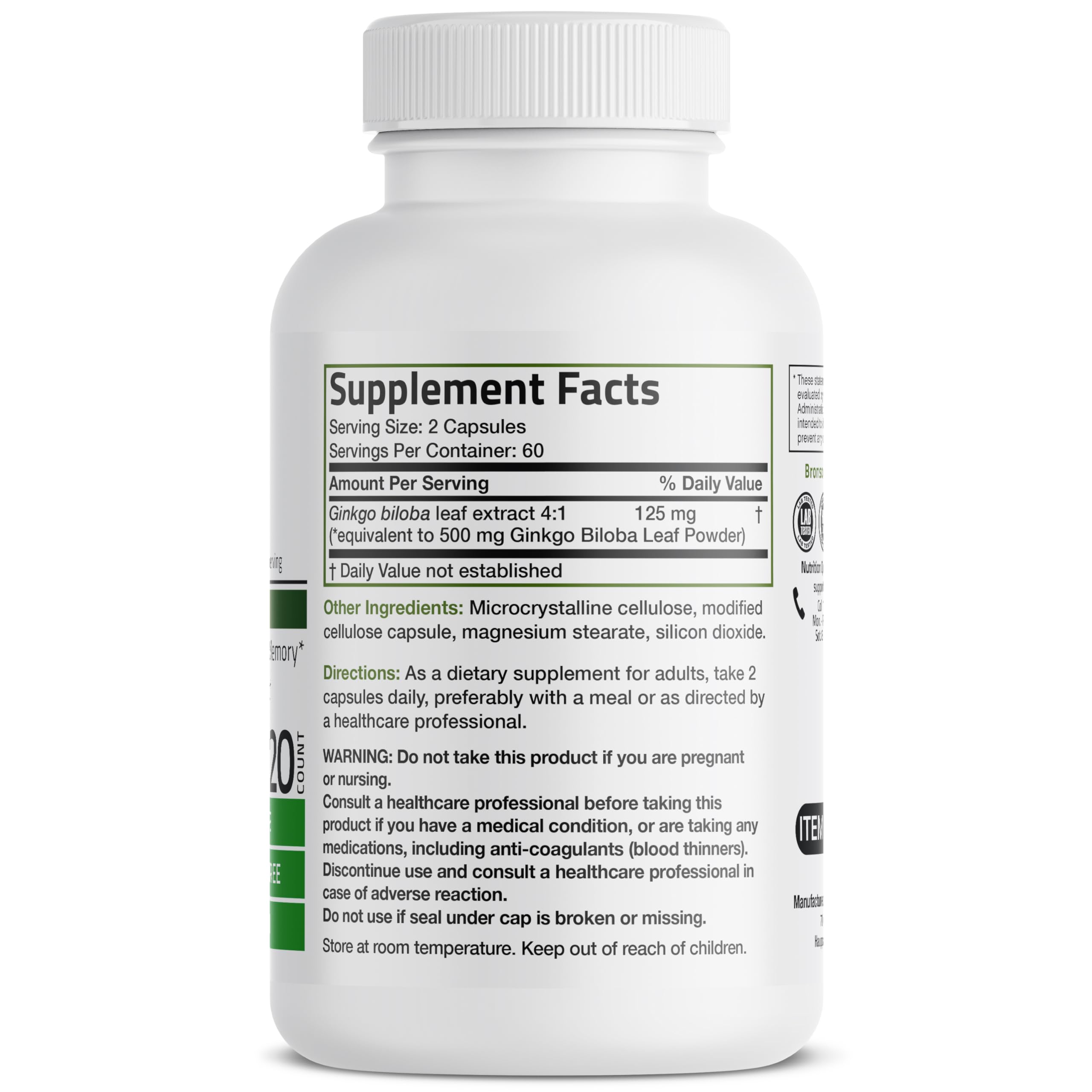 Bronson Ginkgo Biloba Extra Strength 125mg (4:1 Extract) Equivalent to 500mg BronsonAu supplements