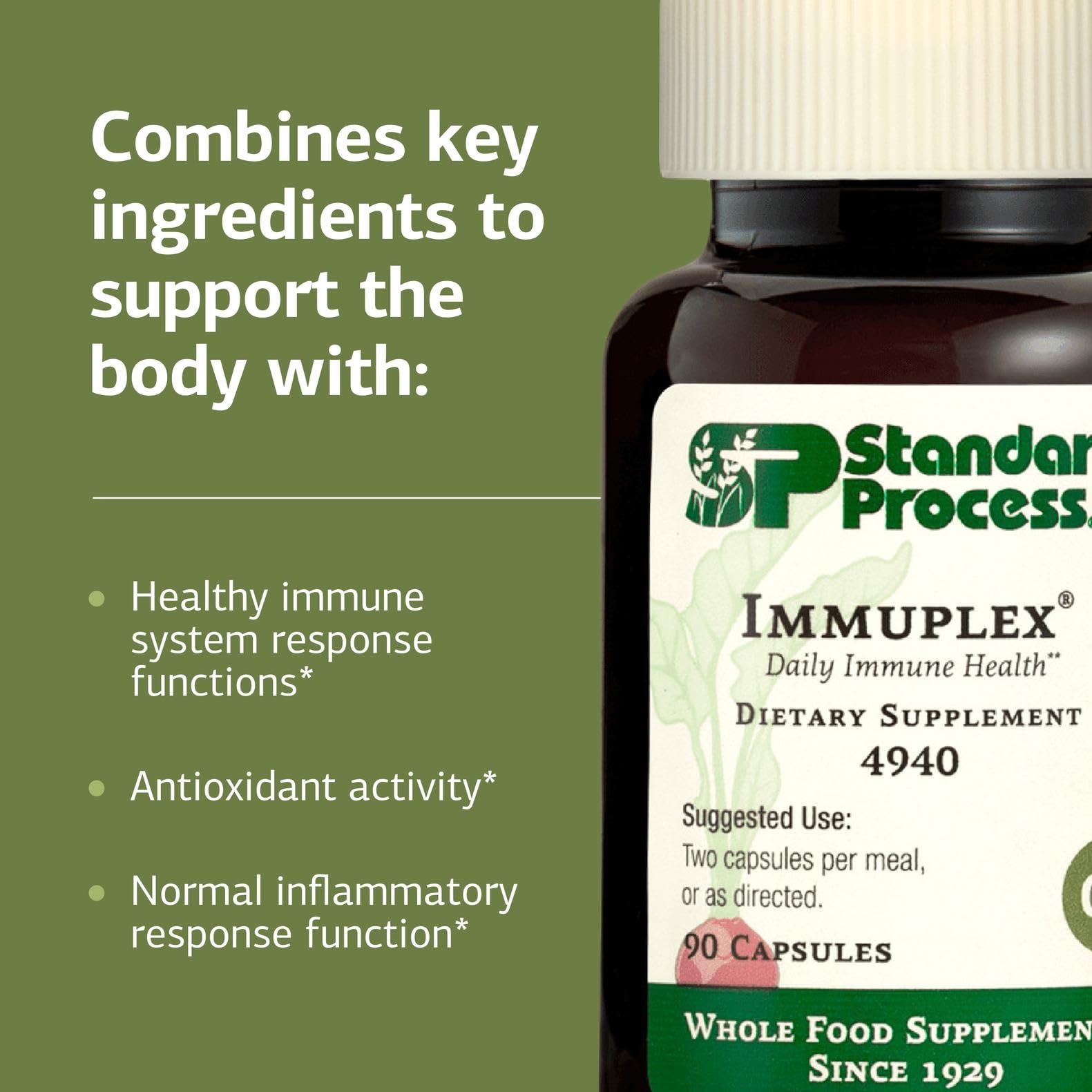 Standard Process Inc. Immuplex - Daily Immune Support Supplement with Folate, Iron, Vitamin C & Vitamin A - Mineral Supplement with Antioxidant Ingredients - 90 Capsules Standard Process Inc.Au supplements
