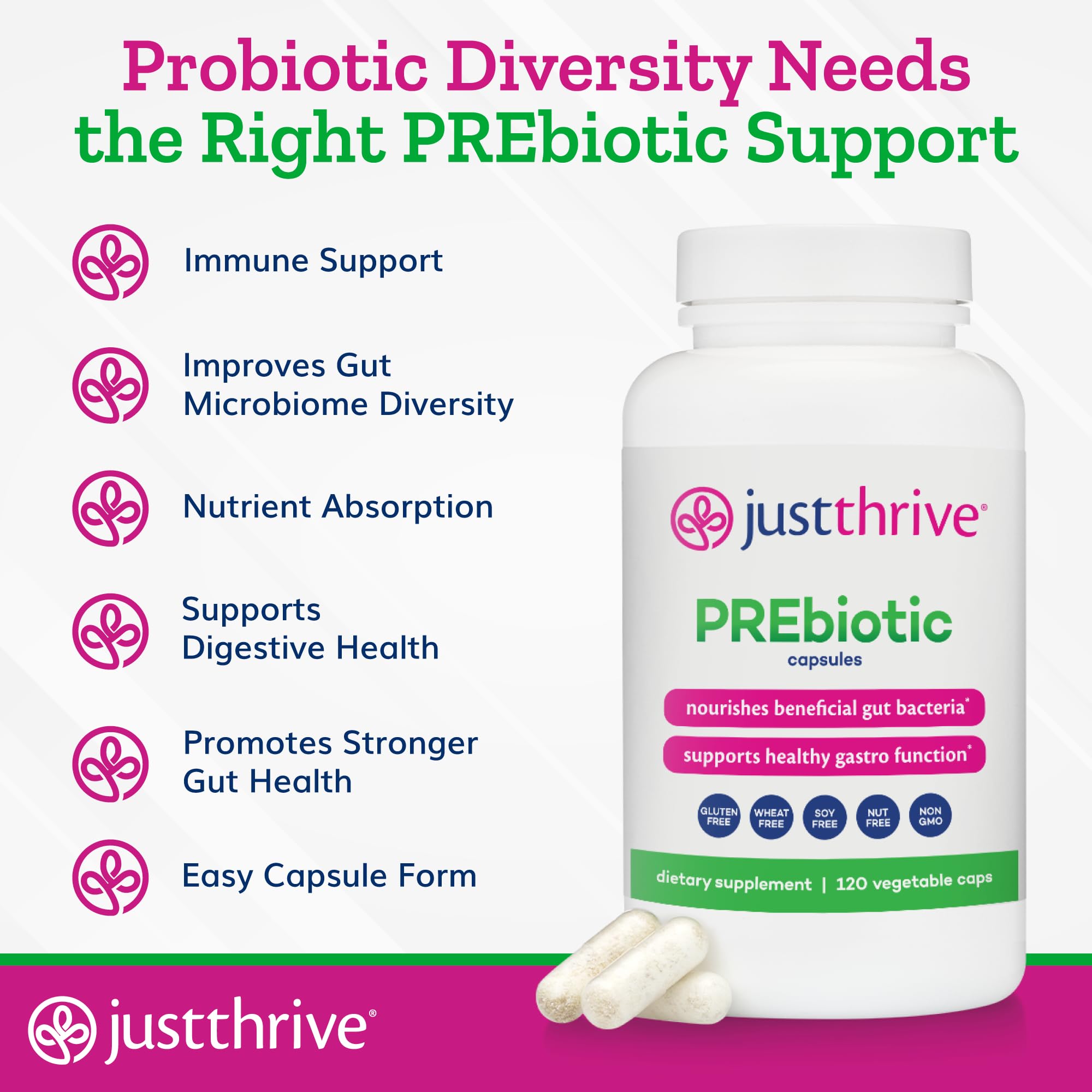 Just Thrive PREbiotic Capsules - Prebiotic Blend for Gut Health and Immune Support, 120 Caps Just ThriveUS supplements