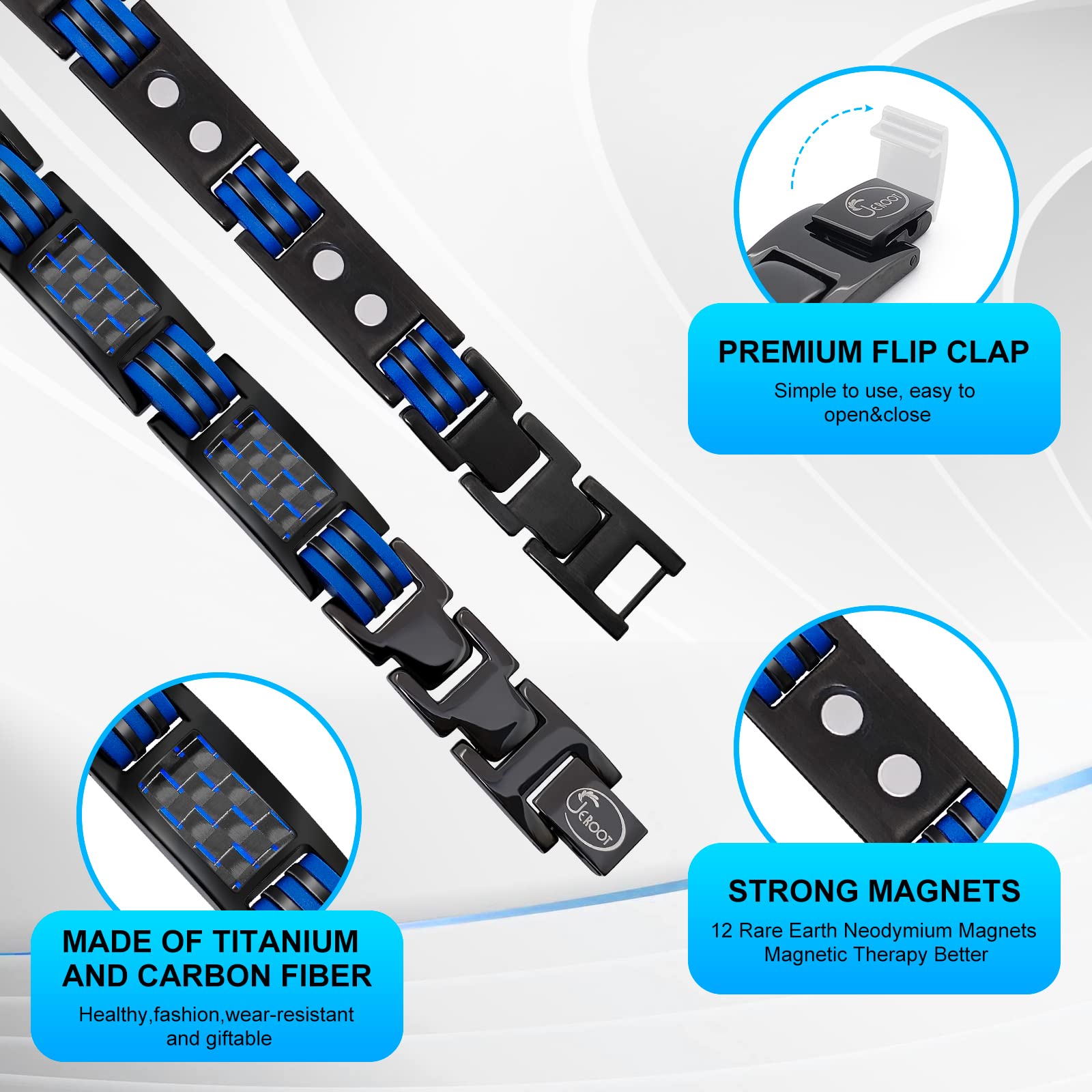 JEROOT Magnetic Bracelets for Men, Blue Carbon Fiber Pure Titanium Magnetic Bracelet JEROOTAu supplements