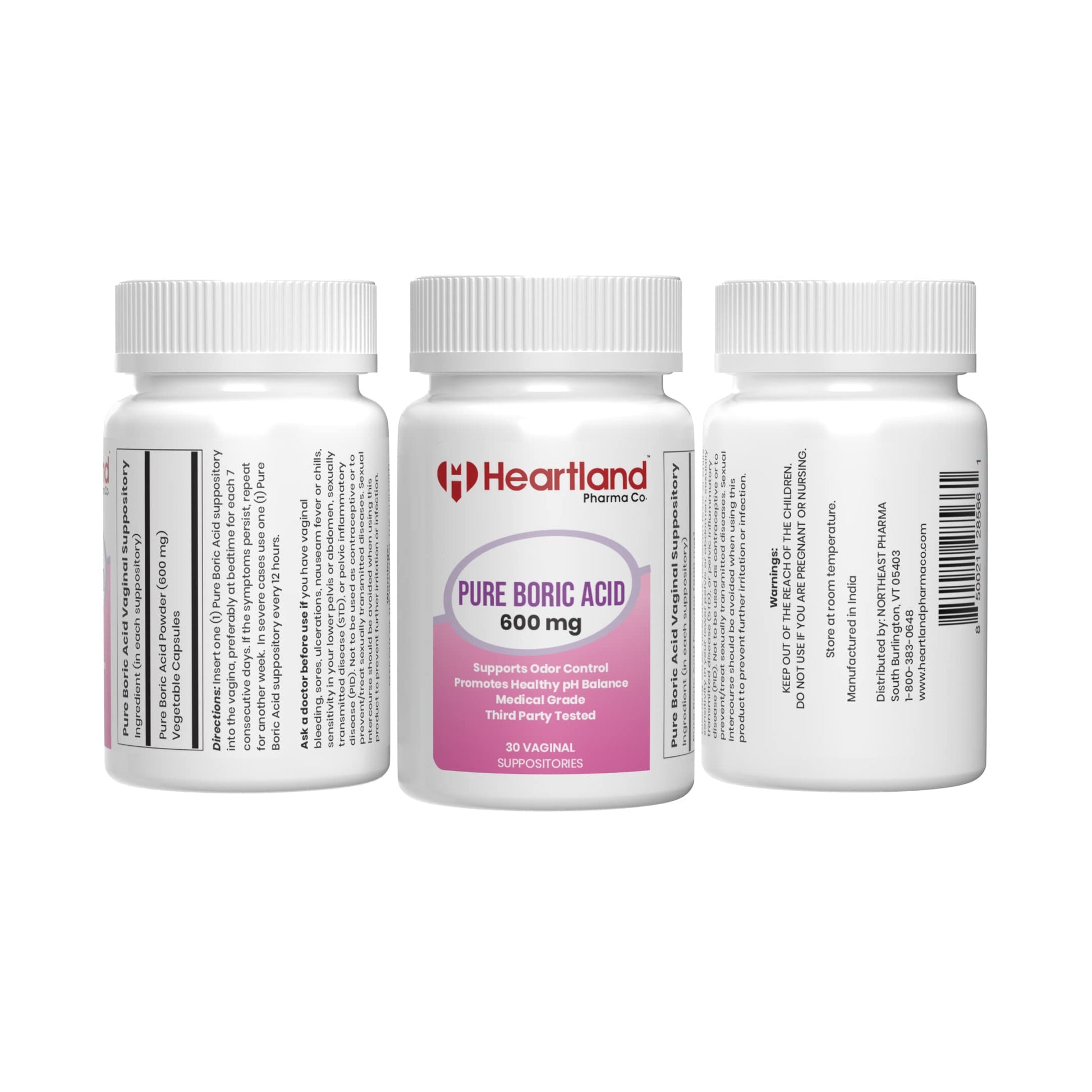 Heartland Pharma Boric Acid Vaginal Suppositories - Feminine Care - 100% Pure Boric Acid - (30 ct)(2 Pack) Heartland PharmaAu supplements
