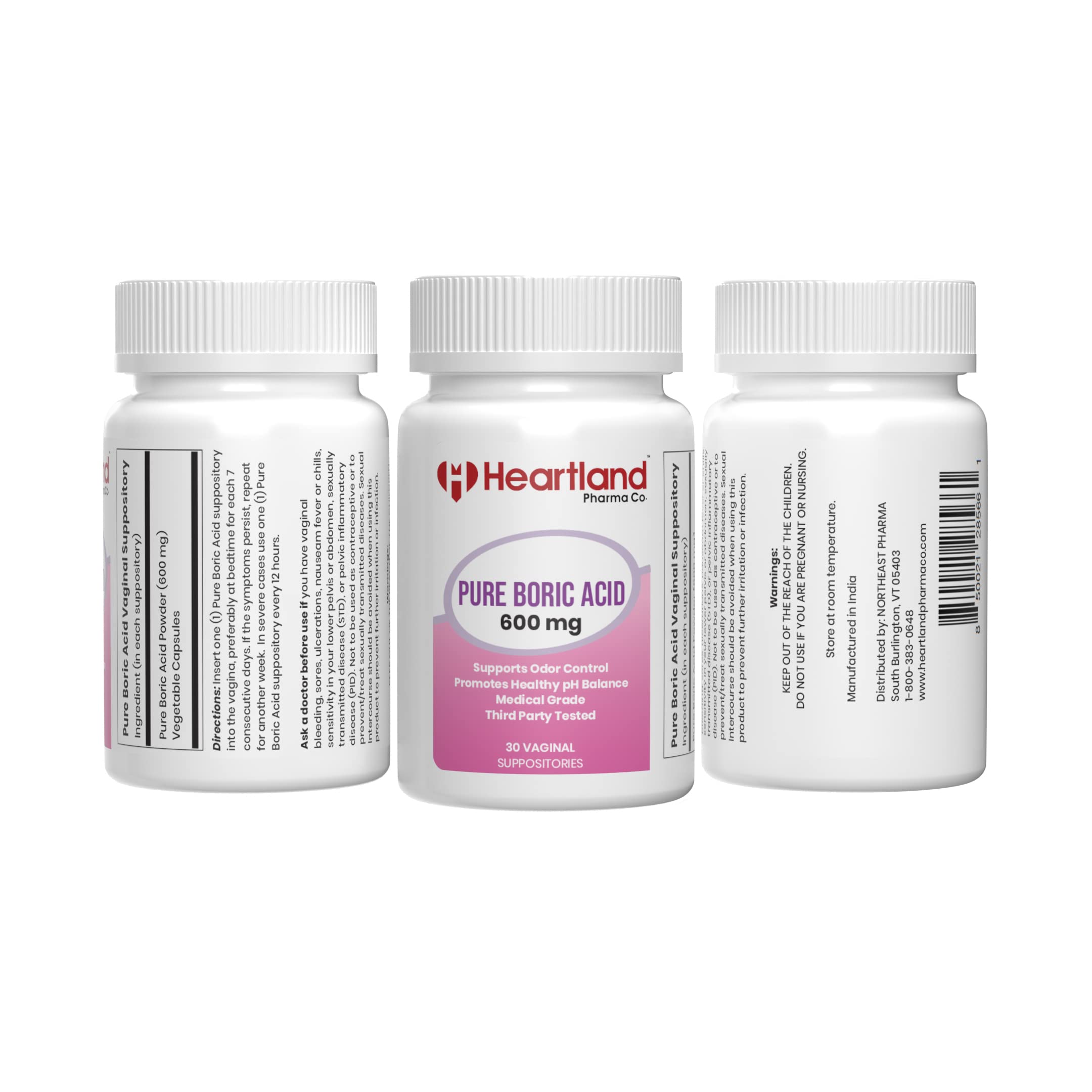Heartland Pharma Boric Acid Vaginal Suppositories - Feminine Care - 100% Pure Boric Acid - (30 ct)(2 Pack) Heartland PharmaAu supplements