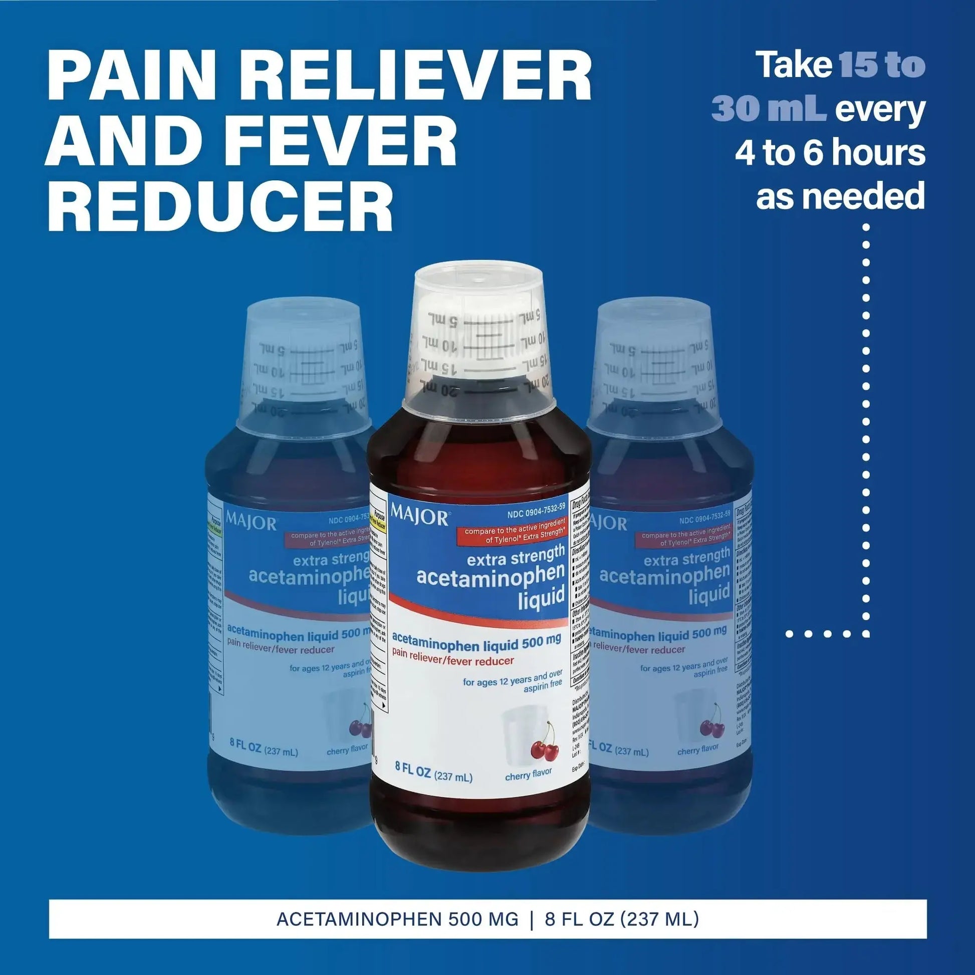 MAJOR Adult Extra Strength Liquid Acetaminophen 500mg - Helps Relieve Pain and Reduce Fevers - Aspirin Free - Cherry Flavor - 8 Fl Oz (2 Pack) MAJORAu supplements
