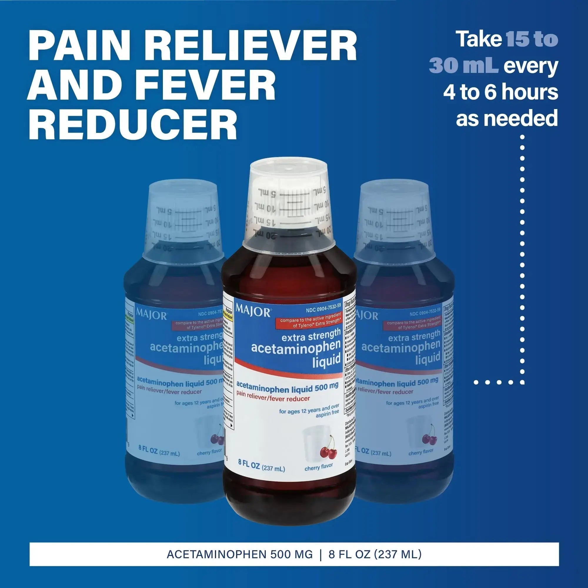 MAJOR Adult Extra Strength Liquid Acetaminophen 500mg - Helps Relieve Pain and Reduce Fevers - Aspirin Free - Cherry Flavor - 8 Fl Oz (2 Pack) MAJORAu supplements