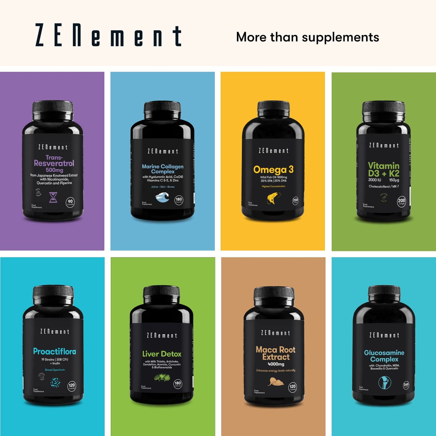 Marine Collagen Complex, with Hyaluronic Acid, CoQ10, Vitamins C & E, & Zinc, 180 Capsules ZenementUS supplements