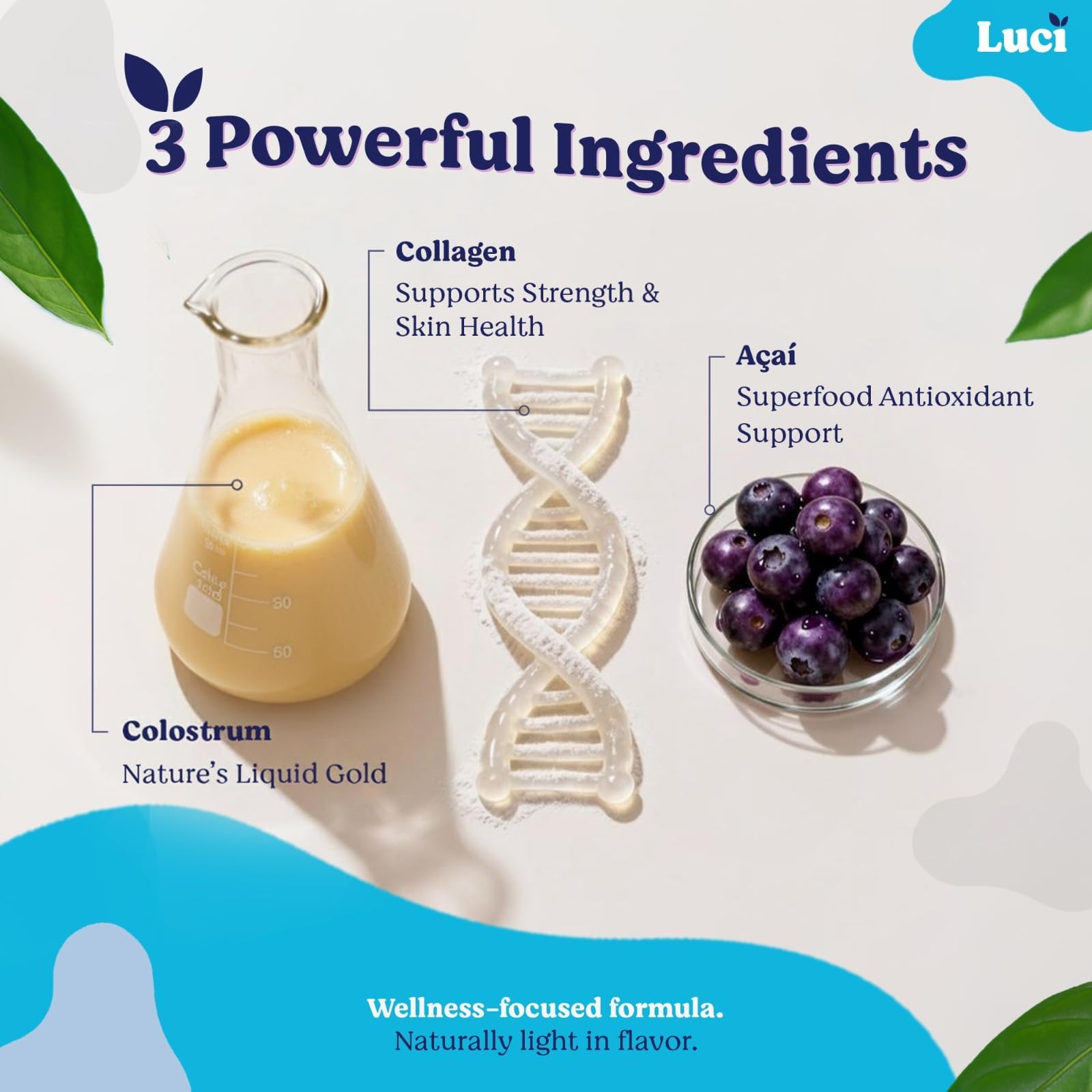 Luci Colostrum Powder 60 Servings, 3 in 1 with Collagen Peptides and Acai, Bovine Colostrum for Gut Health, Bloating, Collagen Protein for Muscle, Skin, Hair, Nails and Immunity, Gluten & Fat Free Luci NutritionAu supplements