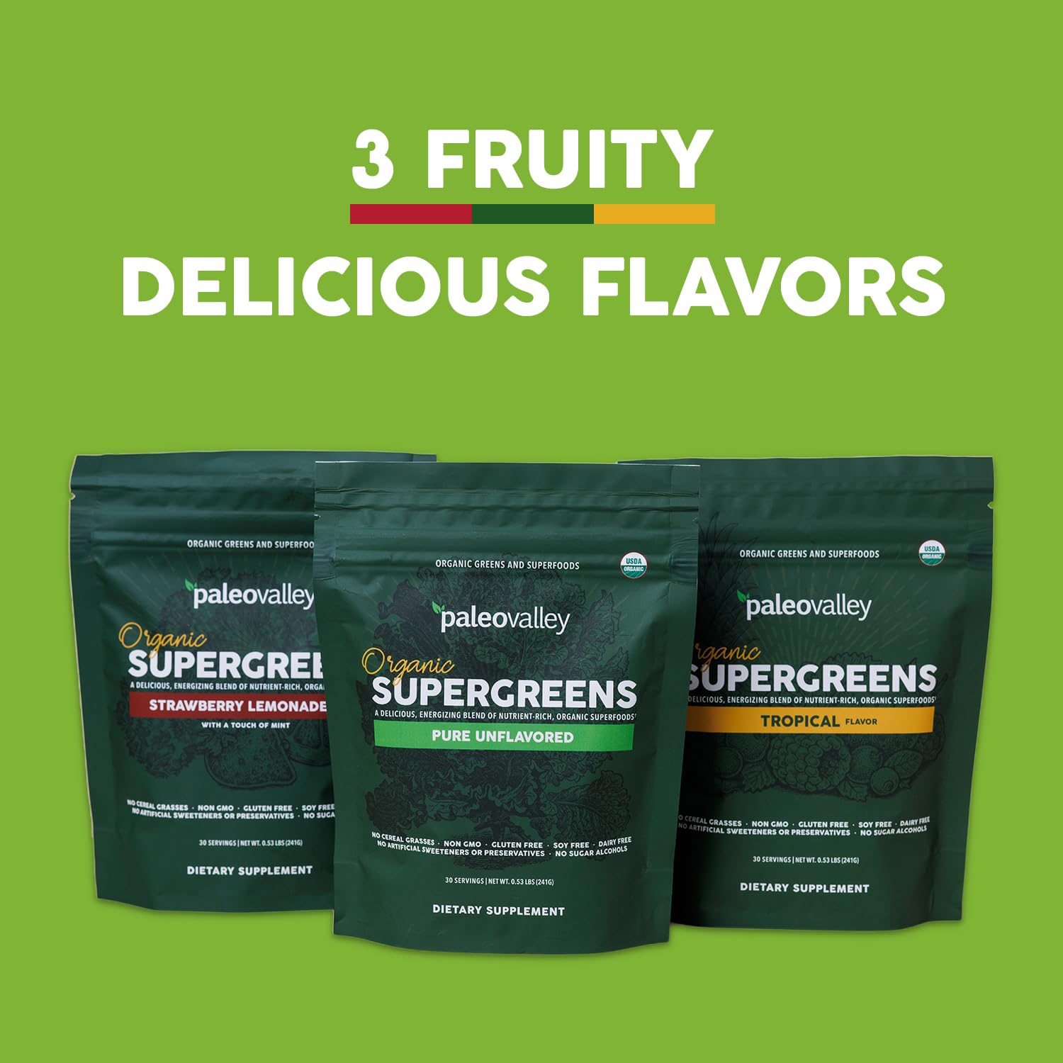 Paleovalley Organic Supergreens Powder - 23 Superfoods with Prebiotic Fiber for Energy and Immunity Support - No Cereal Grasses for Maximum Absorption - Pure Unflavored, 30 Servings PaleovalleyAu supplements