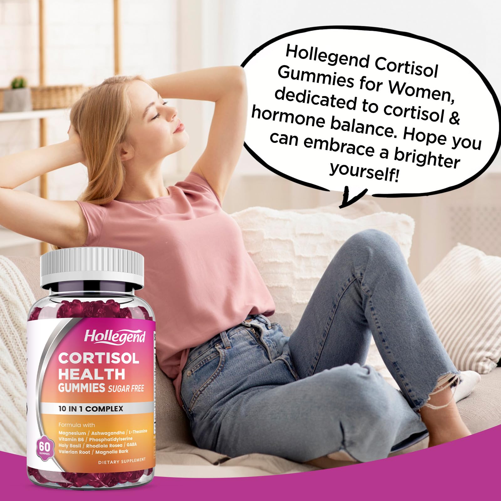 HOLLEGEND Cortisol Supplements for Women Men, Cortisol Gummies with Ashwagandha, Magnesium, L-Theanine, Phosphatidylserine, B6 for Cortisol Detox, Relaxation, Sleep, Focus, Sugar-Free, Vegan, 60 HOLLEGENDAu supplements