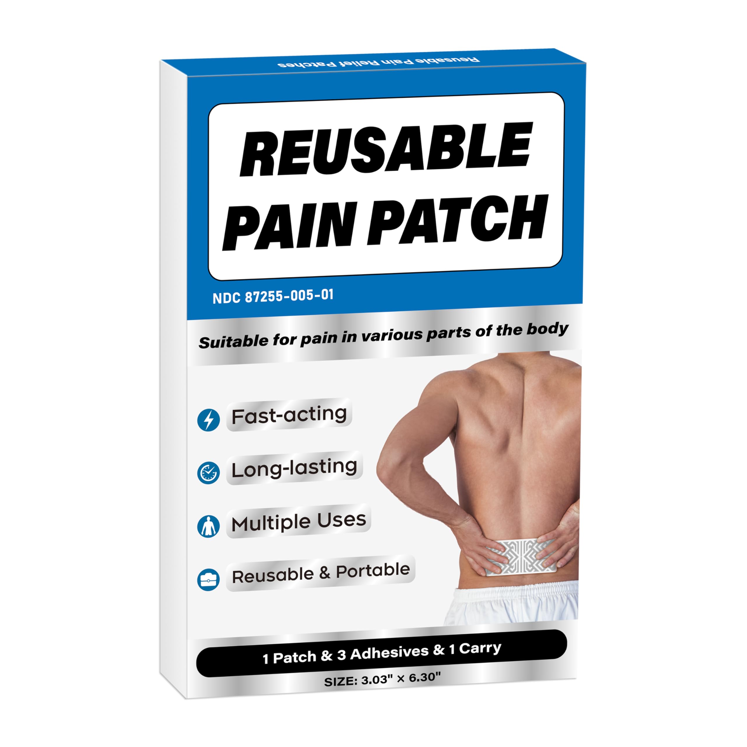 Teemofe Reusable Pain Patch, for Sore Muscle Relief - Pain Relief Patches for Back, Foot, Knee, Neck & More, Easy Adhesive Application, Fast Acting - Includes 1 Patch, 3 Adhesives&1 Carry Case-0327-1 TeemofeAu supplements