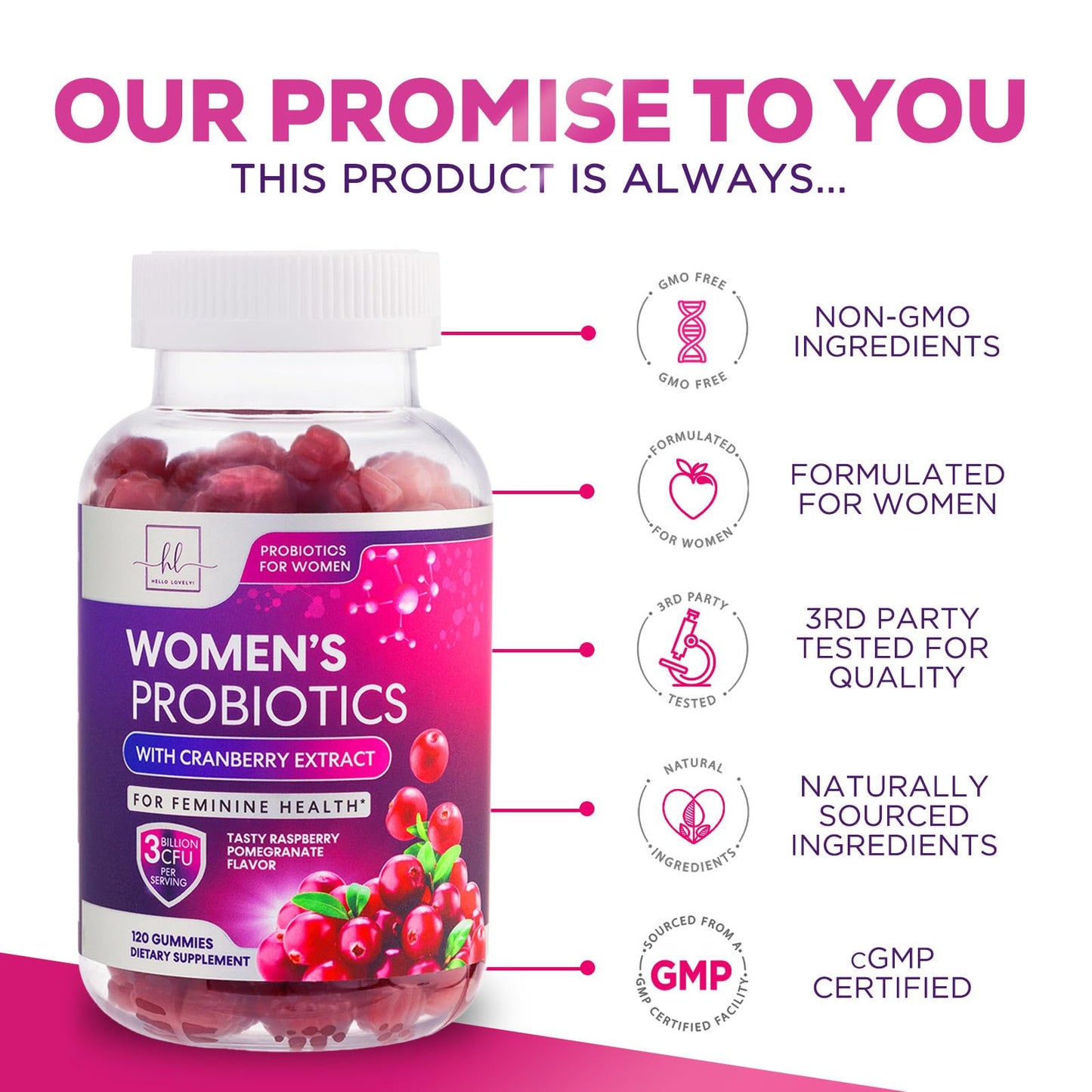 Probiotics for Women + Cranberry - 3 Billion CFU Guaranteed & 6 Vegan Strains for Women's Hello Lovely!US supplements