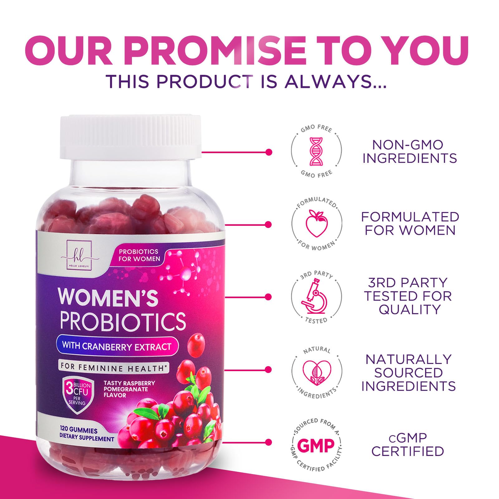 Probiotics for Women + Cranberry - 3 Billion CFU Guaranteed & 6 Vegan Strains for Women's Hello Lovely!US supplements
