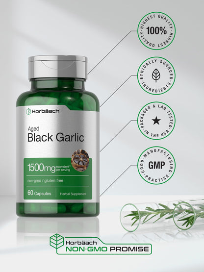 Aged Black Garlic Capsules 1500mg | 60 Count | Fermented Extract Supplement HorbäachUS supplements