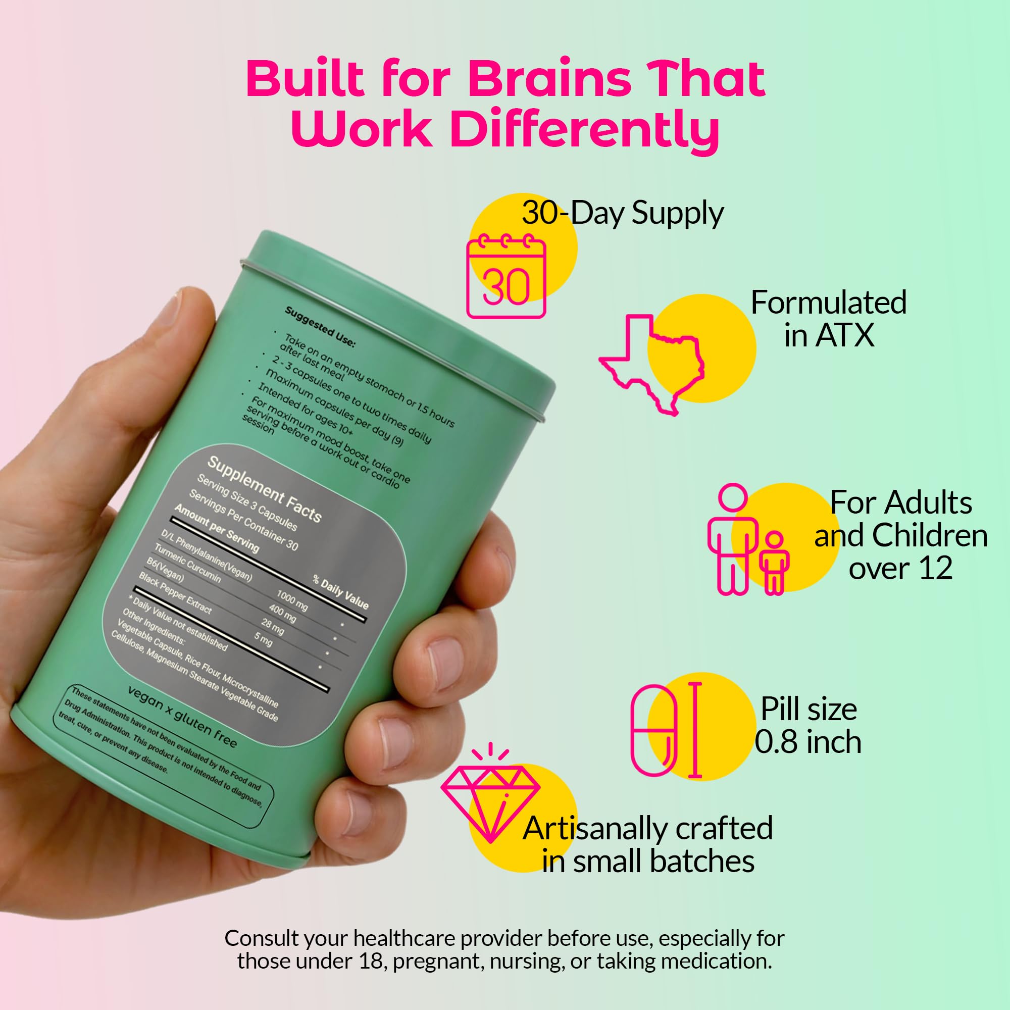 Wild Mind Mental Clarity Balanced Focus & Mood Support Supplement for Mental Wellness– 4-Ingredient Nootropic Brain Support for Calm & Energy – Vegan, 90 Capsules, 30-Day Supply Wild MindAu supplements