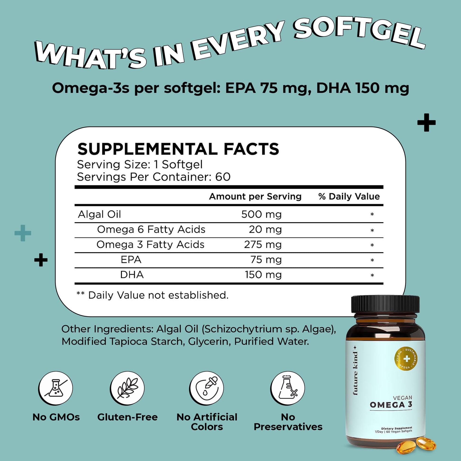 Future Kind Omega-3 Supplement for Clarity, Memory, and Mobility Comfort, 2 Months Supply of Citrus-Scented Softgels with EPA and DHA, Vegan Omega-3 Supplement from Algae, Carrageenan Free, 60 Count Future KindAu supplements