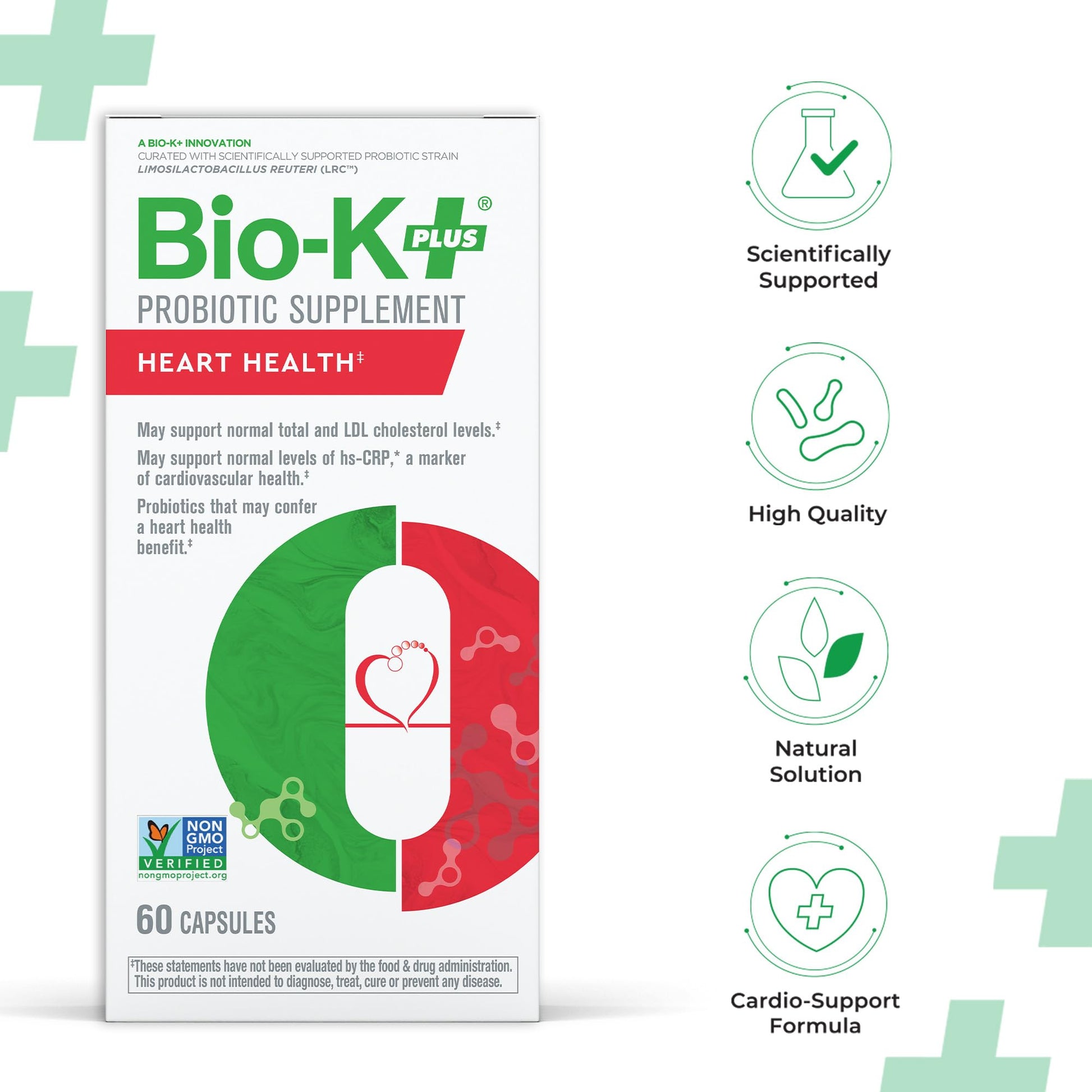 Bio-K+ Probiotics for Heart Health with Limosilactobacillus reuteri LRC – Heart Health Probiotic for Cholesterol & Cardiovascular Support, 5 Billion CFU, Vegan, Shelf-Stable – 60 Capsules Bio-K PlusAu supplements