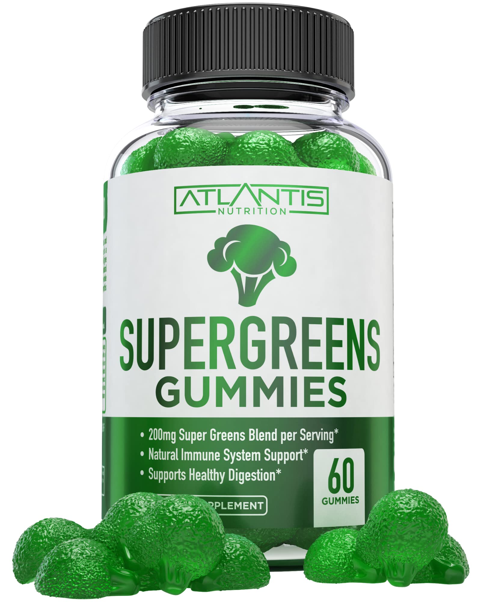 Atlantis Nutrition Supergreens Gummies - Daily Green Superfoods Supplement with Spinach, Broccoli, Moringa, Beet Root, Celery, Green Tea, & Acai for Immunity Support - Natural Raspberry Flavor, 60 cnt Atlantis NutritionAu supplements