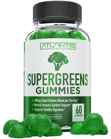 Atlantis Nutrition Supergreens Gummies - Daily Green Superfoods Supplement with Spinach, Broccoli, Moringa, Beet Root, Celery, Green Tea, & Acai for Immunity Support - Natural Raspberry Flavor, 60 cnt Atlantis NutritionAu supplements