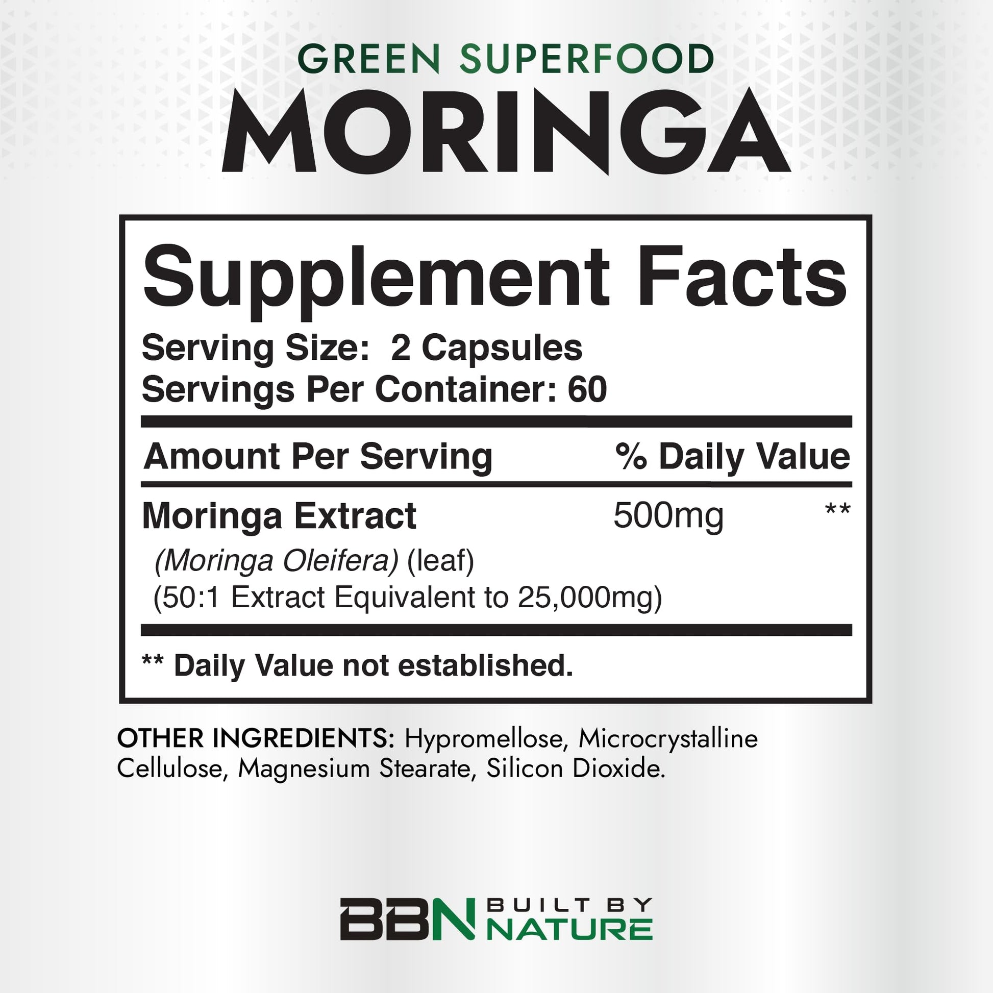 Built by Nature Moringa – 500mg Pure Moringa Leaf Extract 50:1 per Serving – High Potency Moringa Supplement – 120 Capsules Built by NatureAu supplements