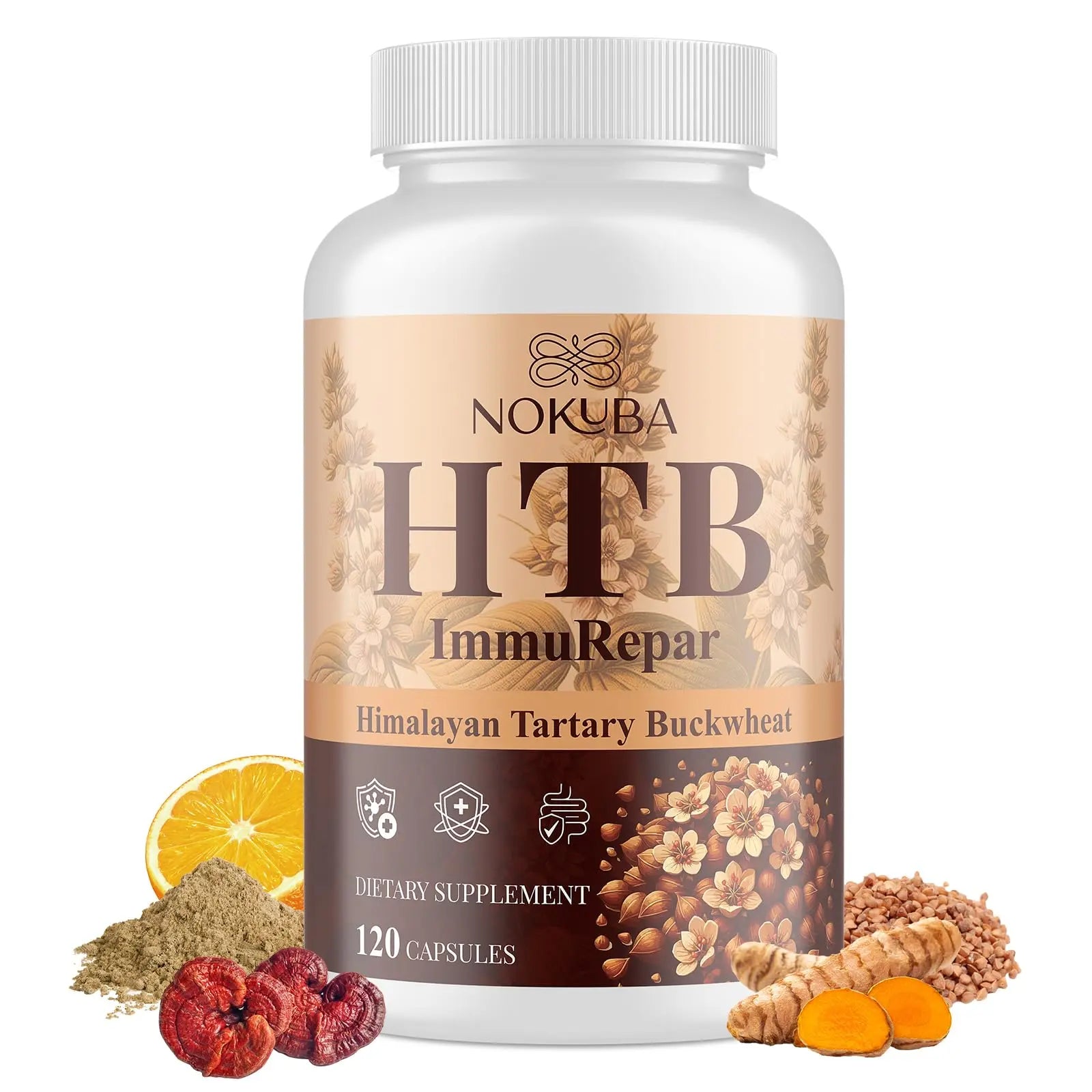 Nokuba Polyphenols Supplement for Immune Support | Himalayan Tartary Buckwheat Sourced | Polyphenol Superfood with Quercetin, Curcumin | Immune Booster, Antioxidant, Anti-inflammatory - 120 Capsules NokubaAu supplements