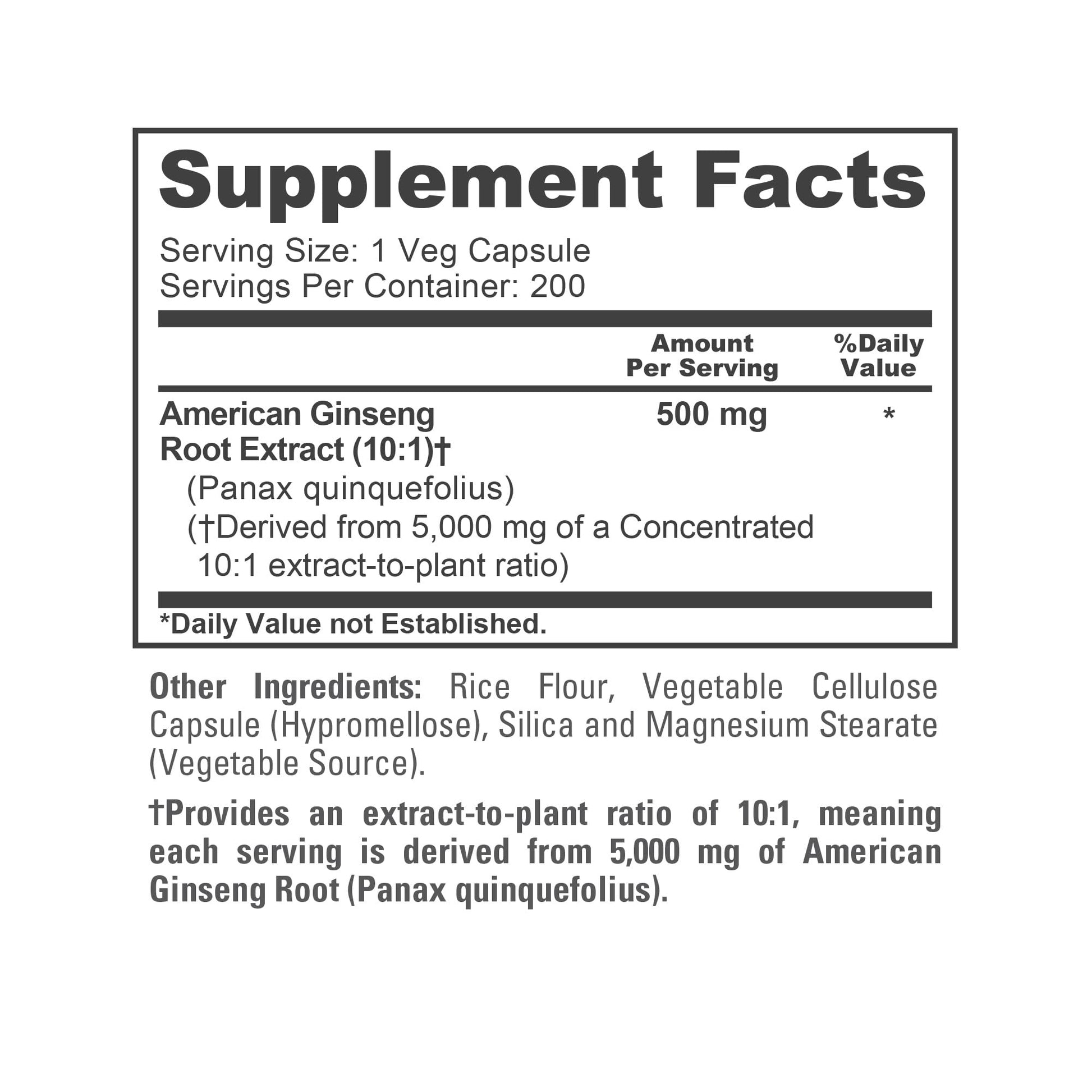 NusaPure American Ginseng 10:1 Extract, 500 mg Equivalent to 5000mg - 200 Veggie Capsules (Vegetarian, Non-GMO, Vegan) NusaPureAu supplements