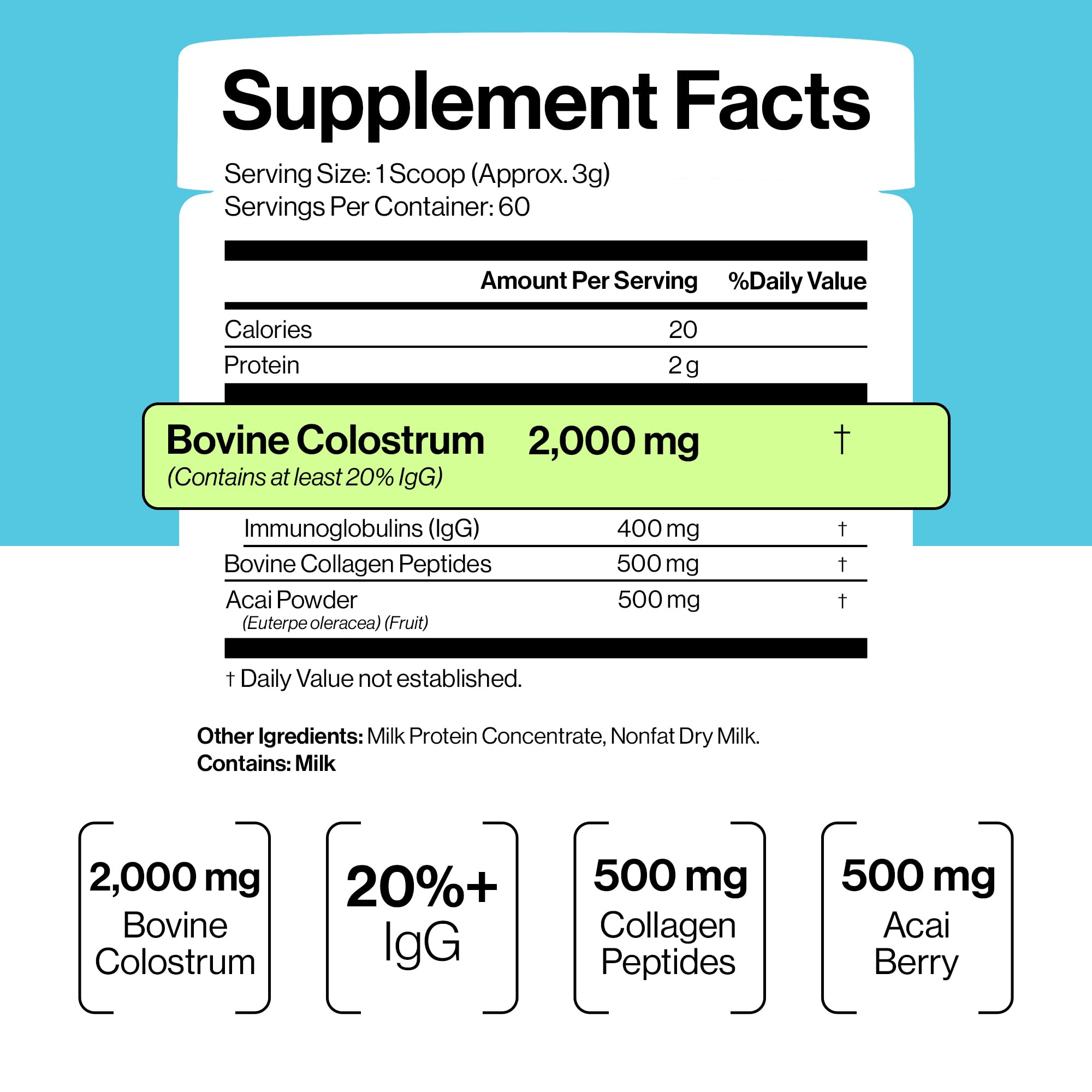 Luci Colostrum Powder 60 Servings, 3 in 1 with Collagen Peptides and Acai, Bovine Colostrum for Gut Health, Bloating, Collagen Protein for Muscle, Skin, Hair, Nails and Immunity, Gluten & Fat Free Luci NutritionAu supplements