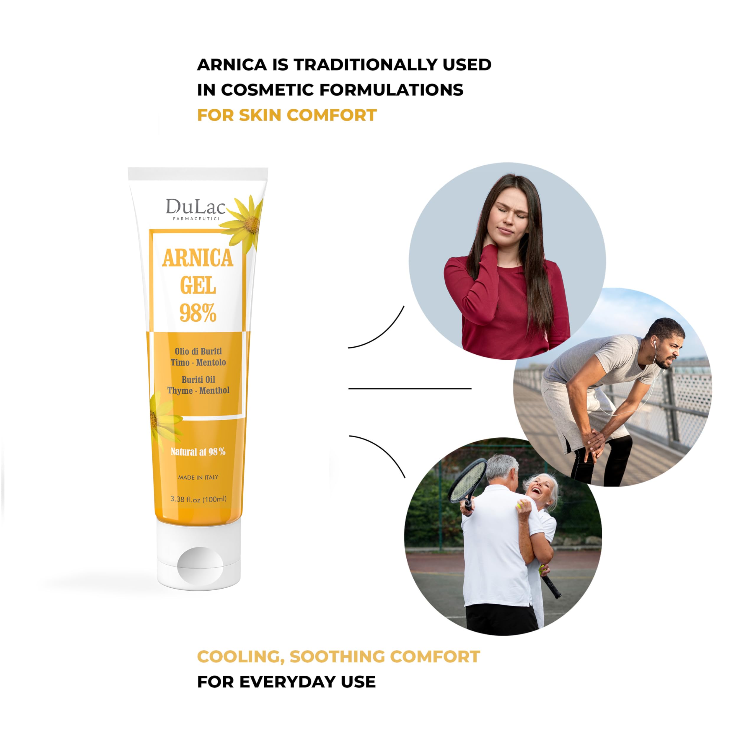 Dulac Arnica Body Massage Gel – Water-Based Cosmetic Massage Gel with Arnica Montana, Fast-Absorbing Lightweight Texture, Non-Greasy Feel, Dermatologically Tested, 3.38 Fl Oz DULÀC FARMACEUTICI 1982Au supplements