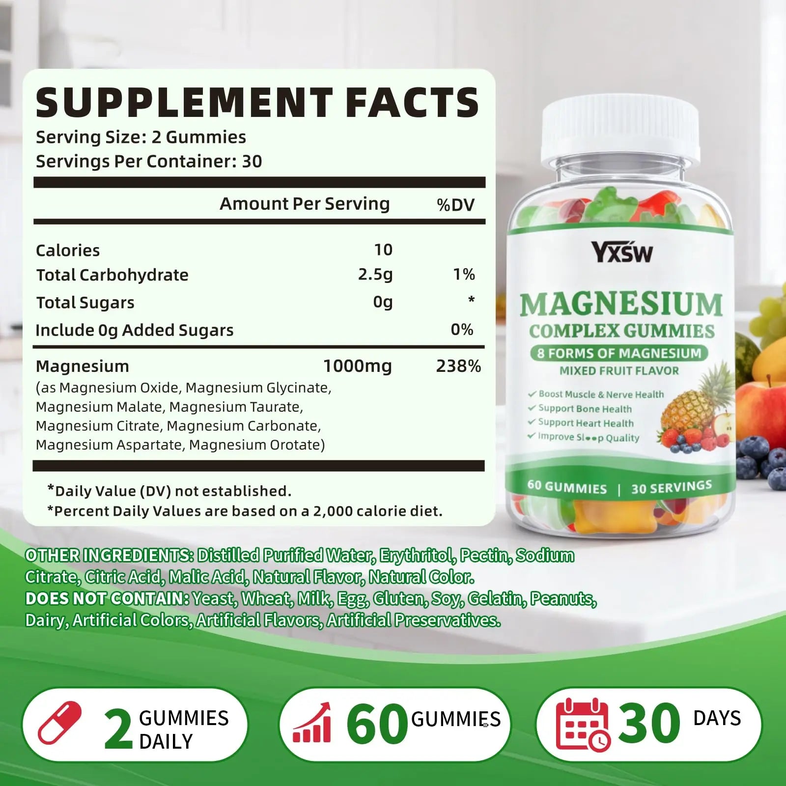 Magnesium Complex Gummies 8 Elemental 1000mg - Magnesium Glycinate, Citrate, Malate, Taurate, Supports Bones, Muscle, Nerve Health, for Women & Men, Vegan Non-GMO, Mixed Flavors, 60 Count YXSWnz supplements