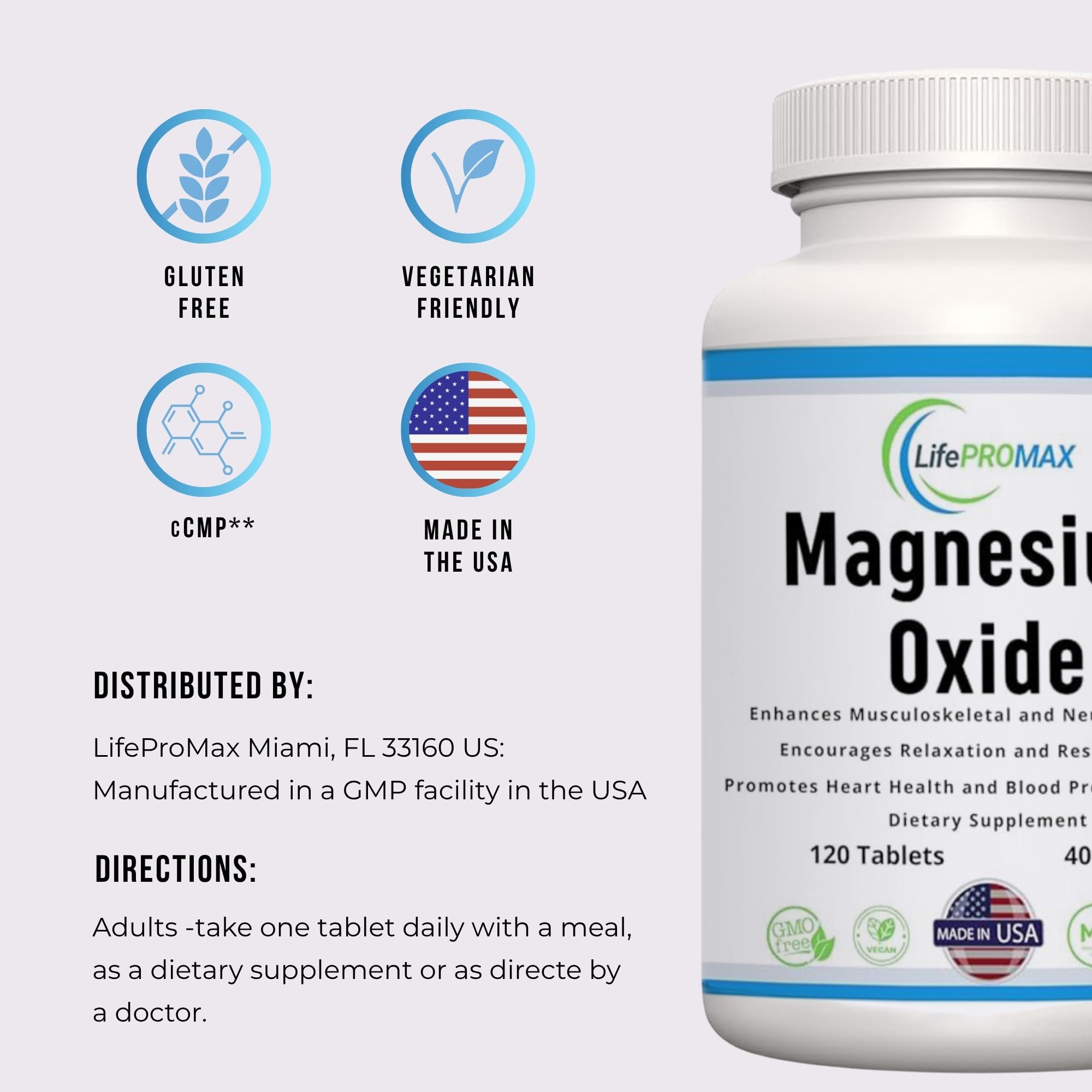 Magnesium 400mg [High Potency] Supplement – Magnesium Oxide for Immune Support, Muscle Recovery, Leg Cramps and Relaxation 120 Tablets LifePROMAXAu supplements