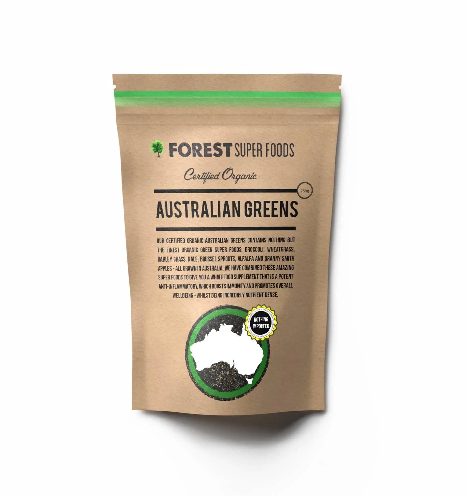 Certified Organic Australian Greens Whole Food Blend | 7 Incredible Whole Foods | No fillers or additives Forest Super FoodsAu supplements
