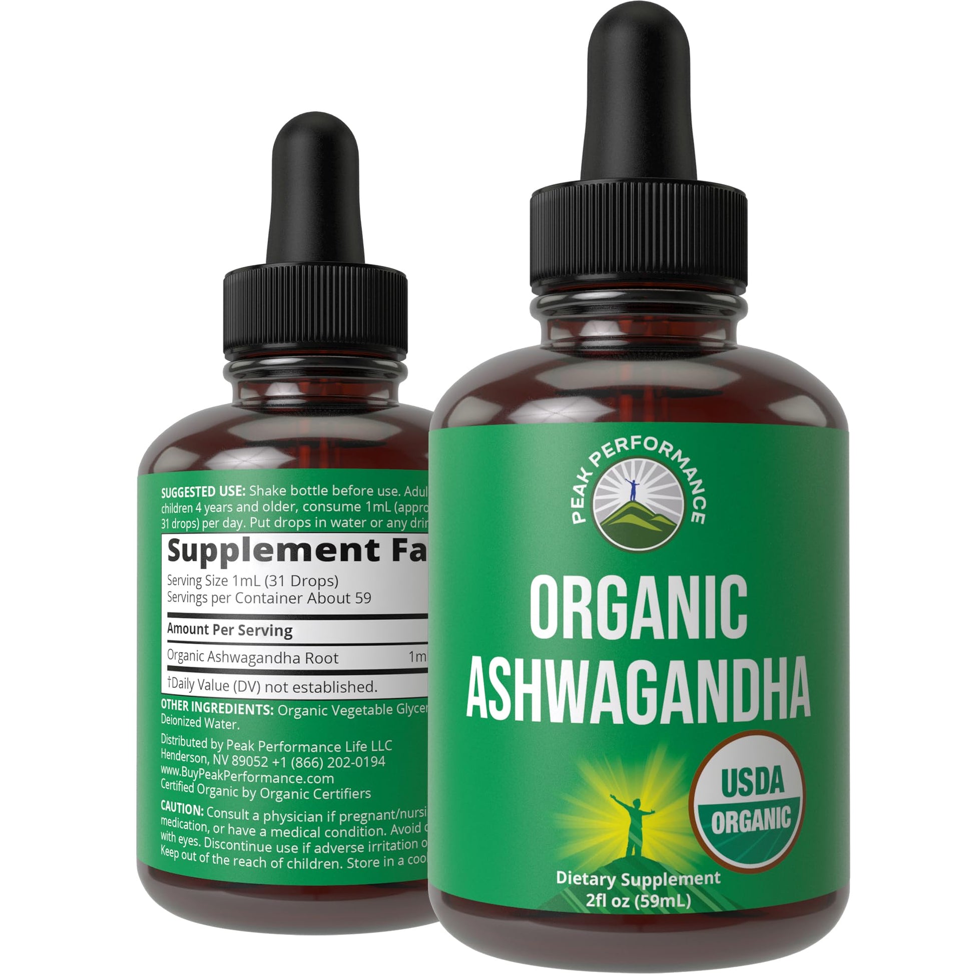 Ashwagandha Liquid Drops. USDA Organic Vegan Supplement. Extra Strength Ashwagandha Root Extract for Women, Men, Kids. with Adaptogens. Zero Sugar, Organic, Gluten Free Tincture Supplements. Peak PerformanceAu supplements