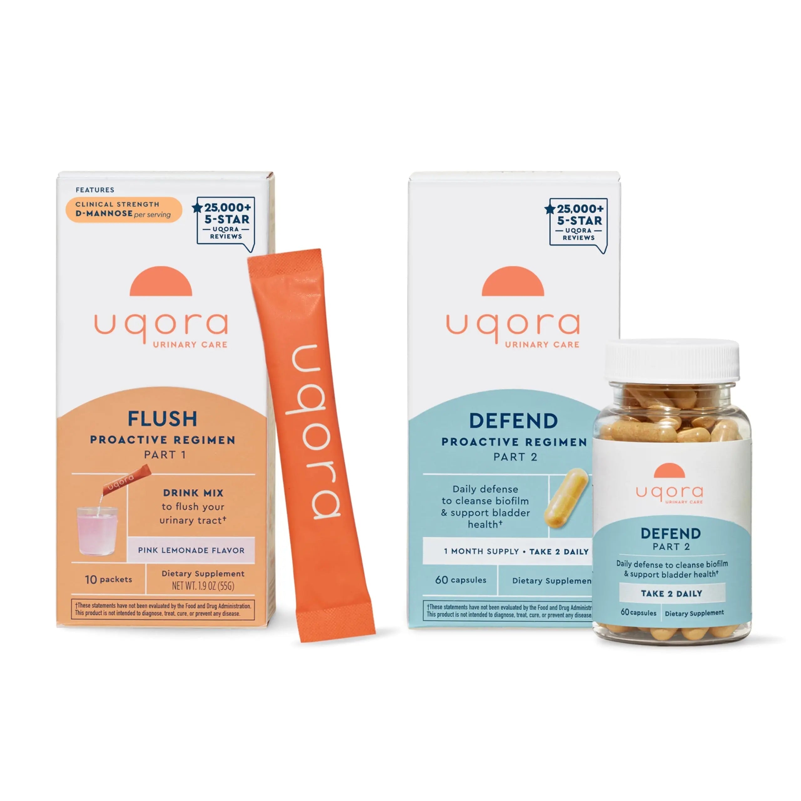 Uqora Flush (Pink Lemonade, 10 Packets) & Defend (60 Capsules) Bundle - Support Urinary Tract* with D-Mannose, Vitamin C & More - Support Bladder Health & Cleanse Biofilm* with D-Mannose & More UqoraAu supplements