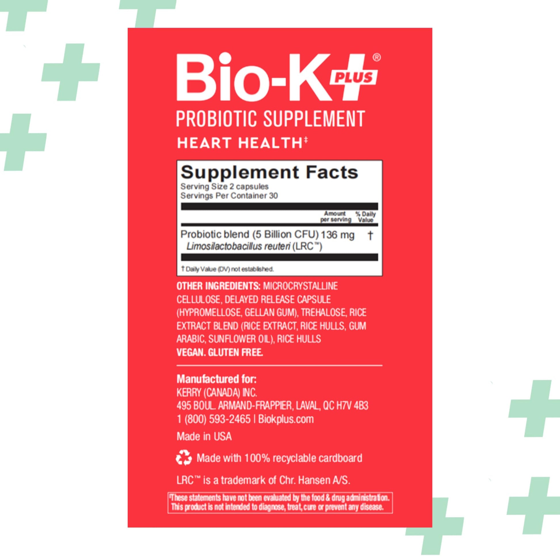Bio-K+ Probiotics for Heart Health with Limosilactobacillus reuteri LRC – Heart Health Probiotic for Cholesterol & Cardiovascular Support, 5 Billion CFU, Vegan, Shelf-Stable – 60 Capsules Bio-K PlusAu supplements