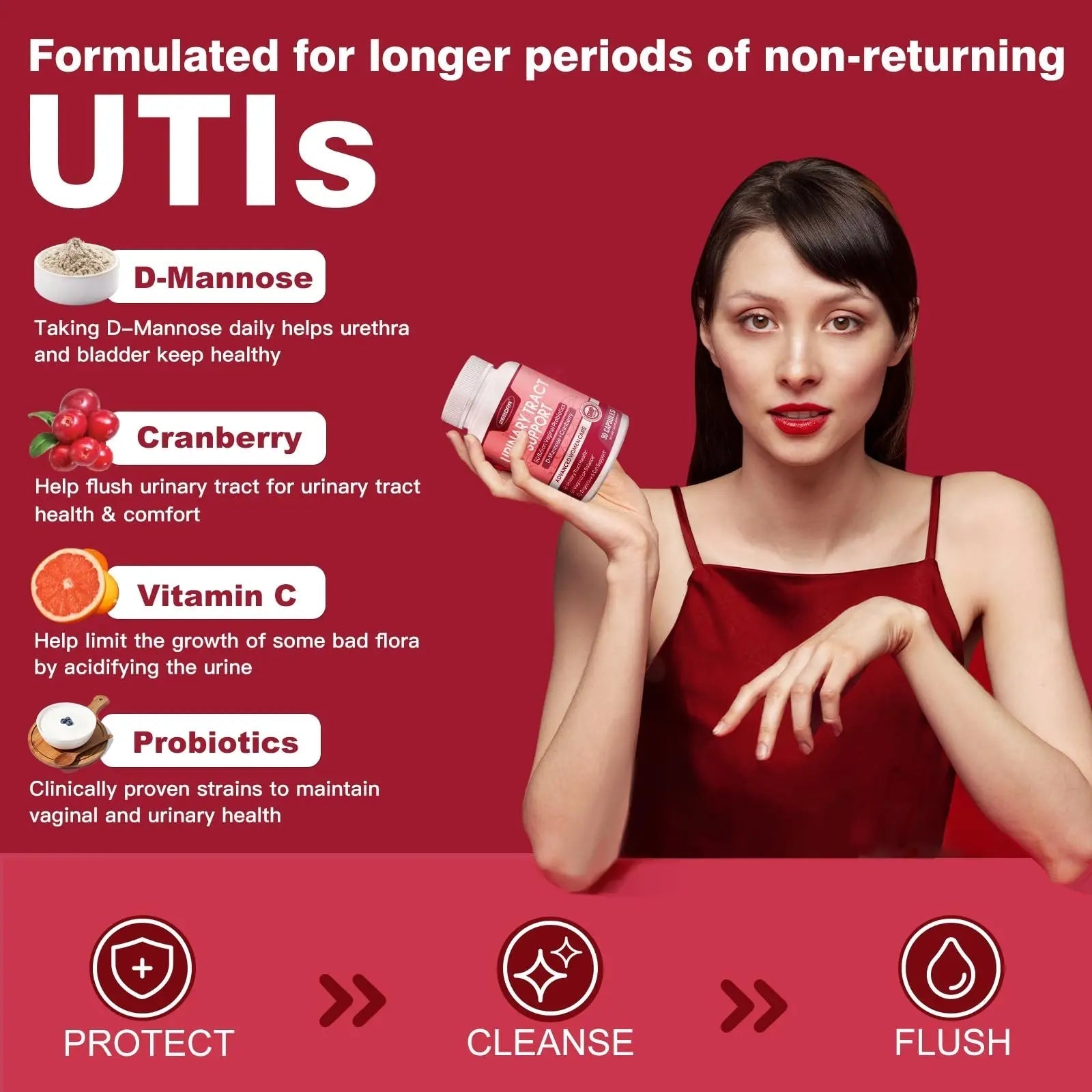 ZEBORA Urinary Tract Health for Women - Vaginal Probiotics for Women Digestive Health and pH Balance - D Mannose Supplements with Cranberry to Cleanse Urinary Tract & Bladder - 90 Capsules ZEBORAAu supplements