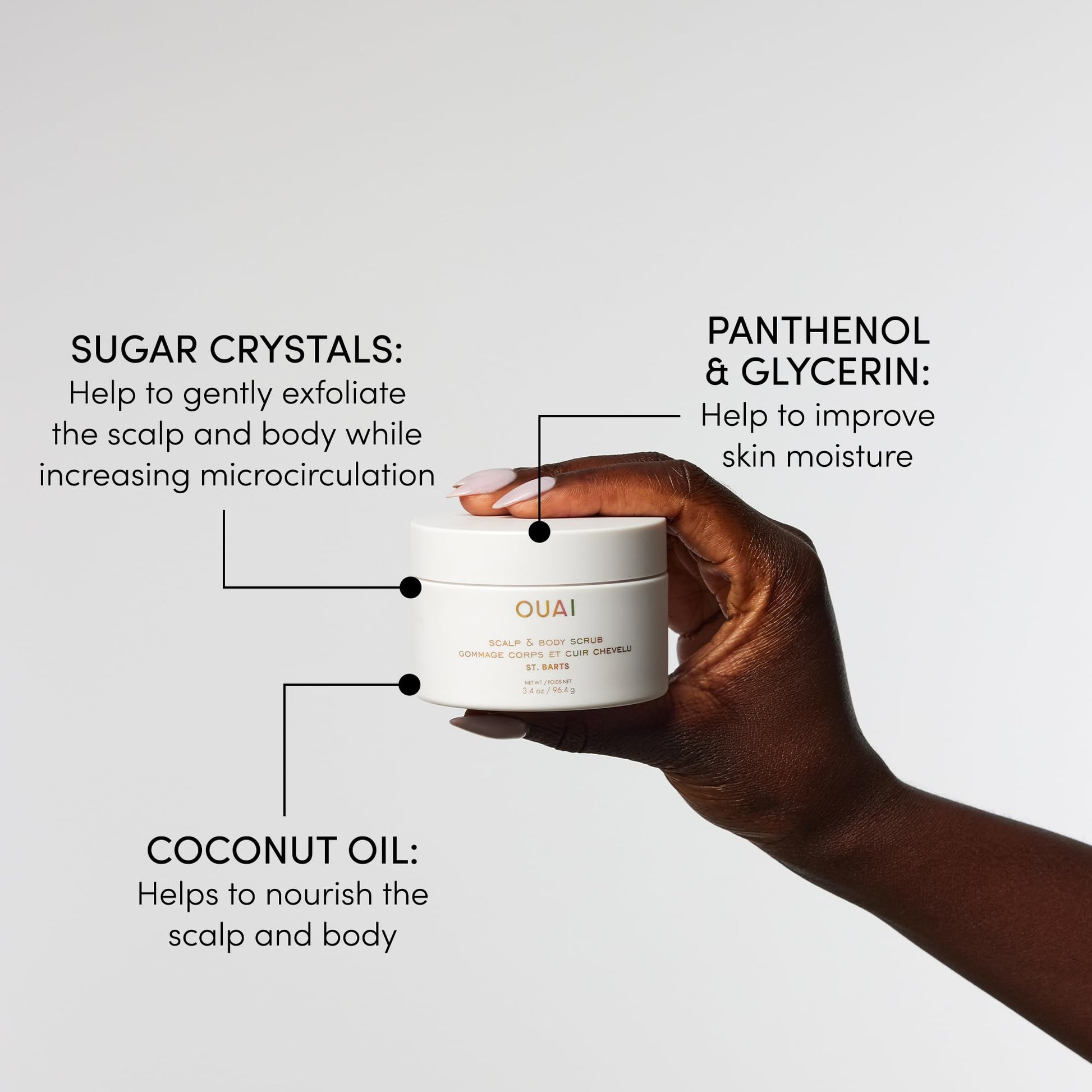 OUAI Scalp & Body Scrub, St. Barts Travel Size - Exfoliating Body Scrub with Sugar & Coconut Oil Blend for Smooth, Moisturized Skin - Gentle Scalp Exfoliator for Removing Product Build Up (3.4 oz) OUAIAu supplements