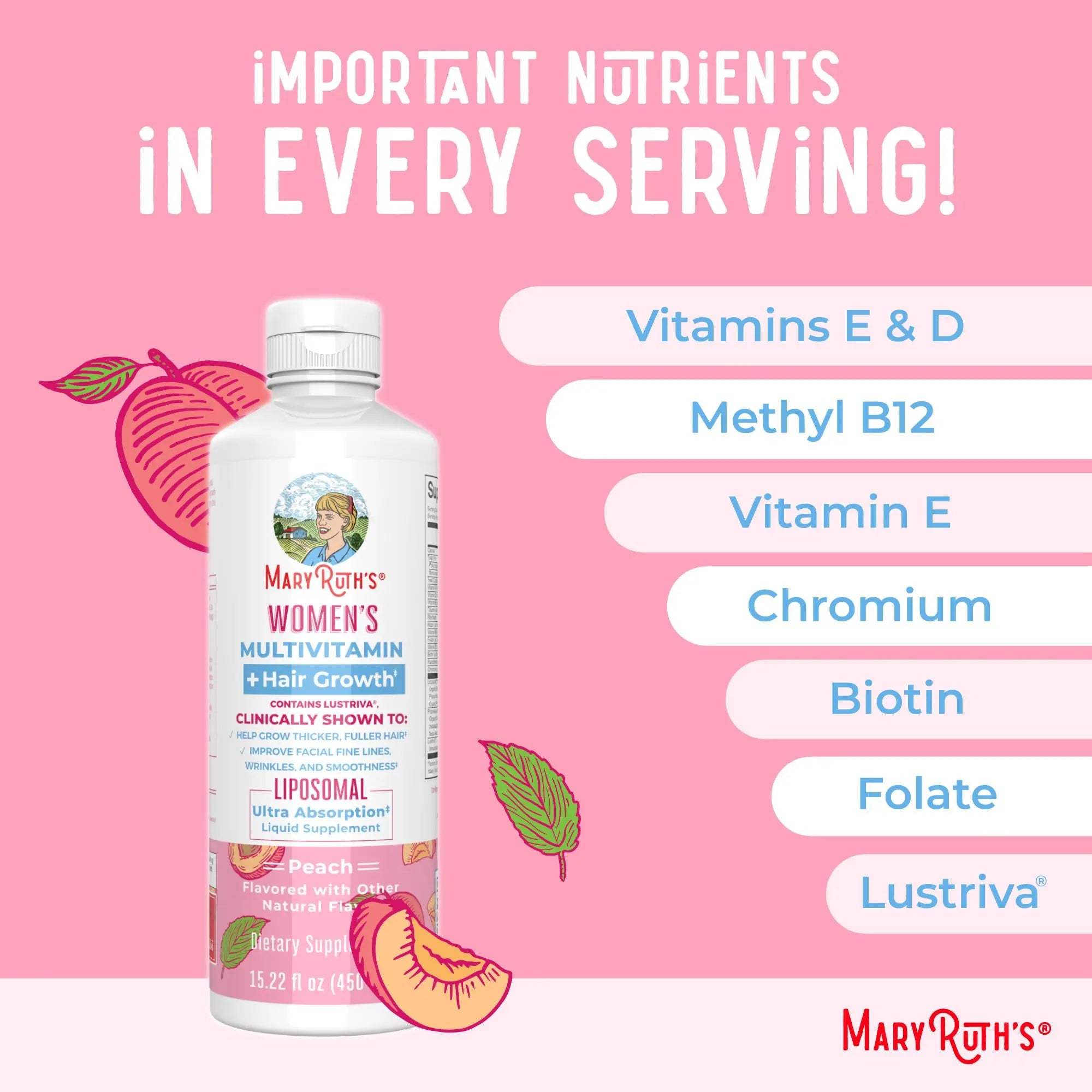 MaryRuth's Women's Multivitamin + Hair Growth Liposomal (Peach) & Iron Liquid (Berry) | Clean Label Project Verified® | MARYRUTH'SAu supplements