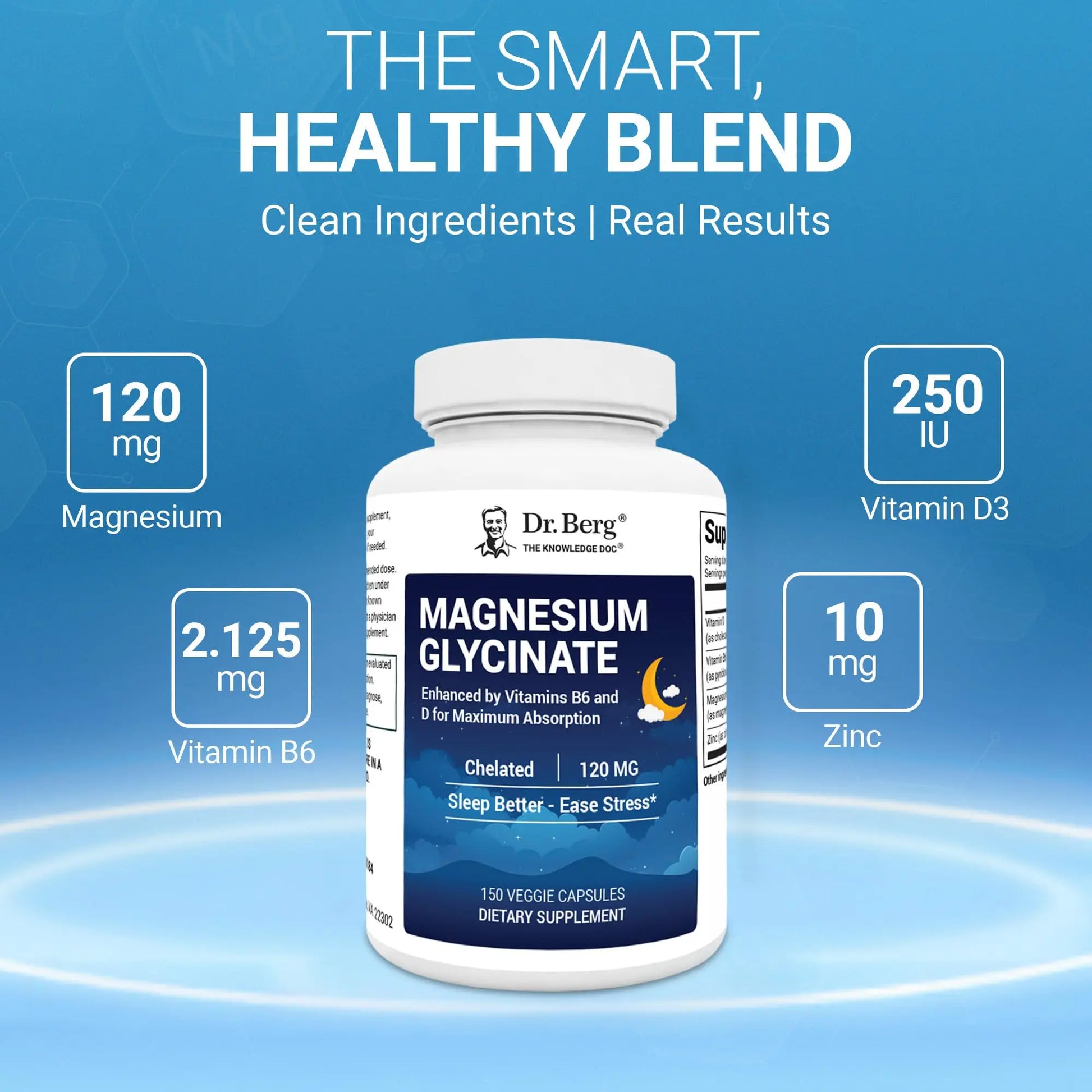 Dr. Berg Magnesium Glycinate 150ct – 4-in-1 Chelated for Muscle, Nerve, Sleep & Stress Support*– w/ D3, B6 & Zinc – 4X Lab-Tested – No Fillers – Formulated in USA, GMP-Certified Dr. Berg Nutritionalsnz supplements