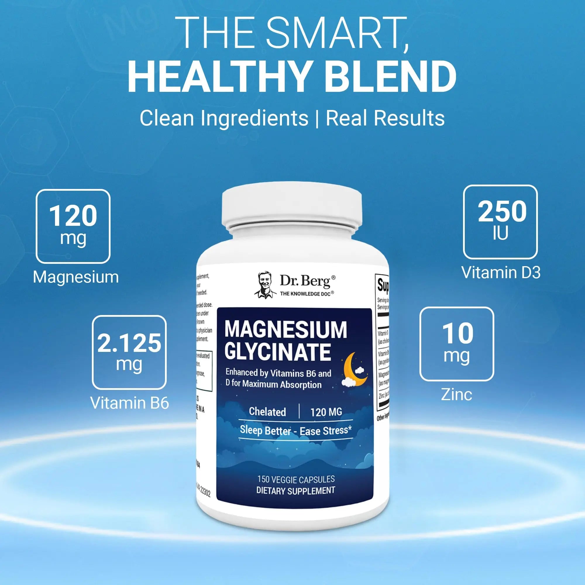 Dr. Berg Magnesium Glycinate 150ct – 4-in-1 Chelated for Muscle, Nerve, Sleep & Stress Support*– w/ D3, B6 & Zinc – 4X Lab-Tested – No Fillers – Formulated in USA, GMP-Certified Dr. Berg Nutritionalsnz supplements