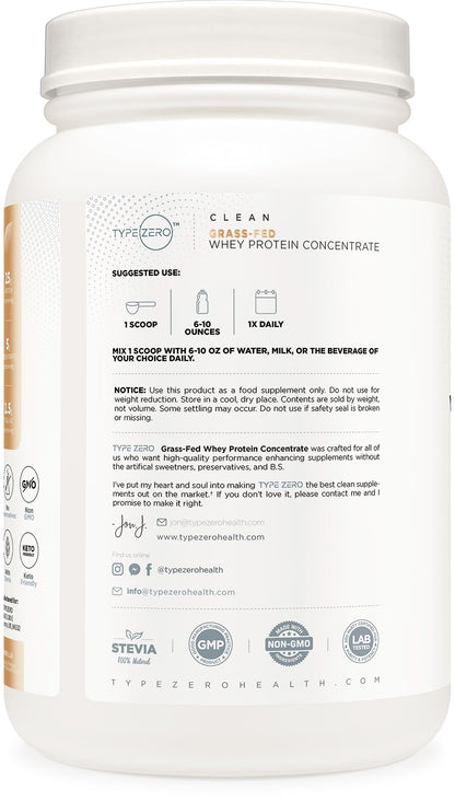 Type Zero Grass Fed Whey Protein Concentrate Powder (Vanilla, 2LBS) - Gluten Free Type ZeroUS supplements