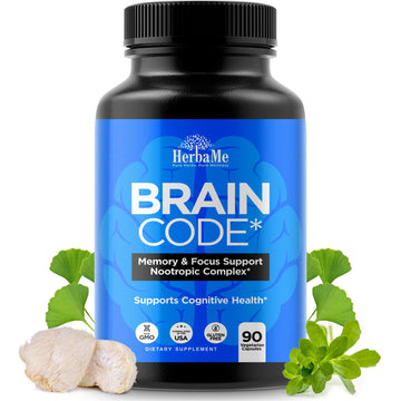 HerbaMe Brain Code Nootropic Brain Supplement for Memory and Focus | Supports Cognitive Health & Mental Clarity, Enhance Concentration | 90 Capsules HerbaMeAu supplements