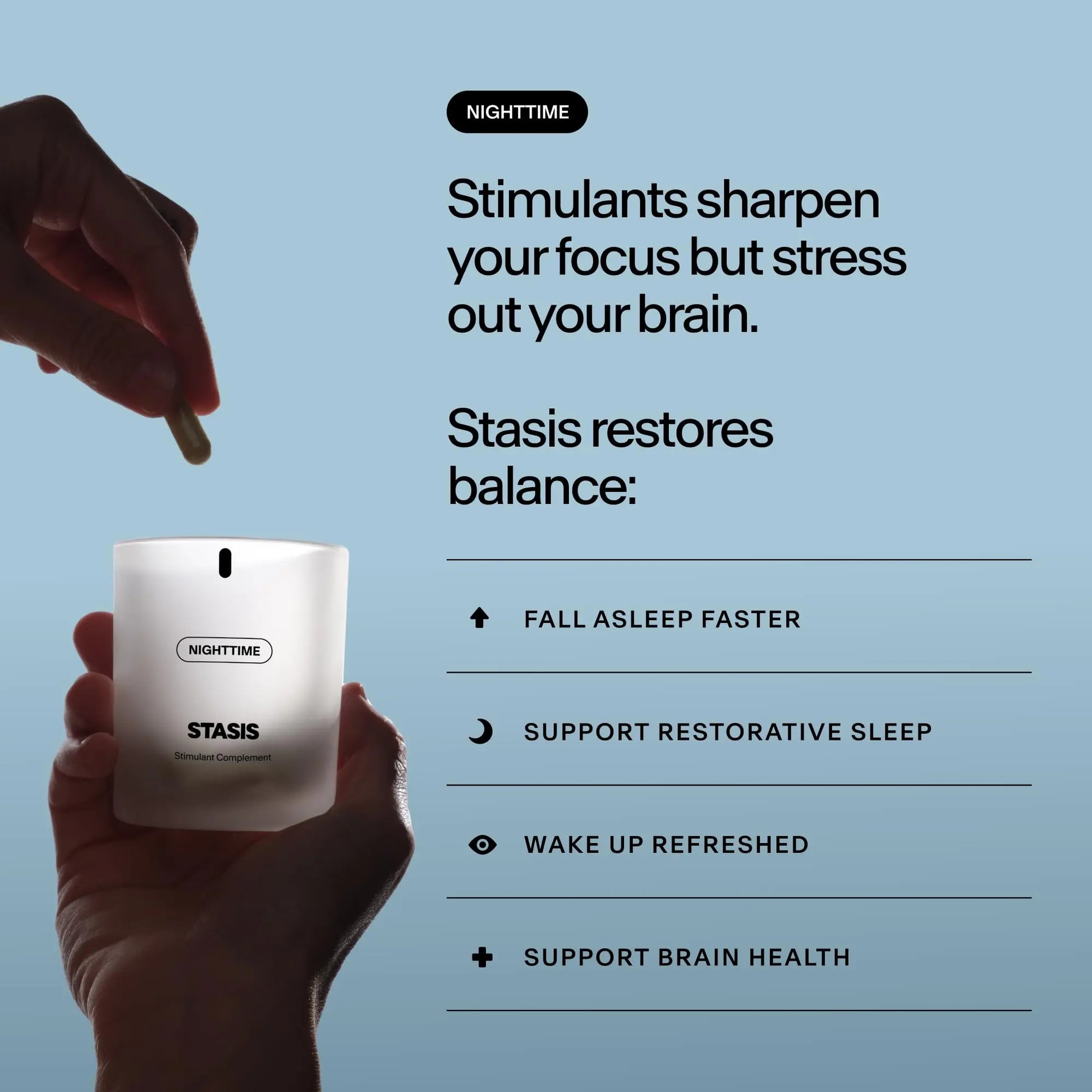 STASIS Nighttime Supplement for Men & Women with Magnesium, Melatonin, Zinc & Botanical Extracts, Evening Routine Support Capsules for Bedtime Use, Vegan, Non GMO, 25 Servings, 1 Month Supply STASISAu supplements