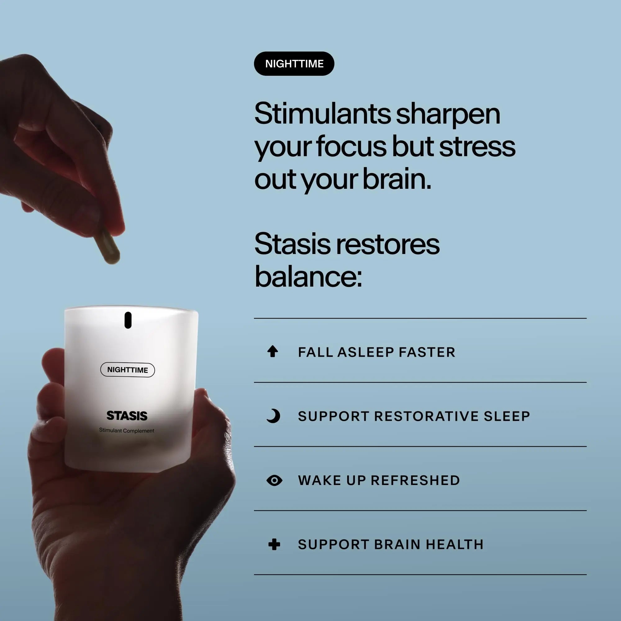 STASIS Nighttime Supplement for Men & Women with Magnesium, Melatonin, Zinc & Botanical Extracts, Evening Routine Support Capsules for Bedtime Use, Vegan, Non GMO, 25 Servings, 1 Month Supply STASISAu supplements