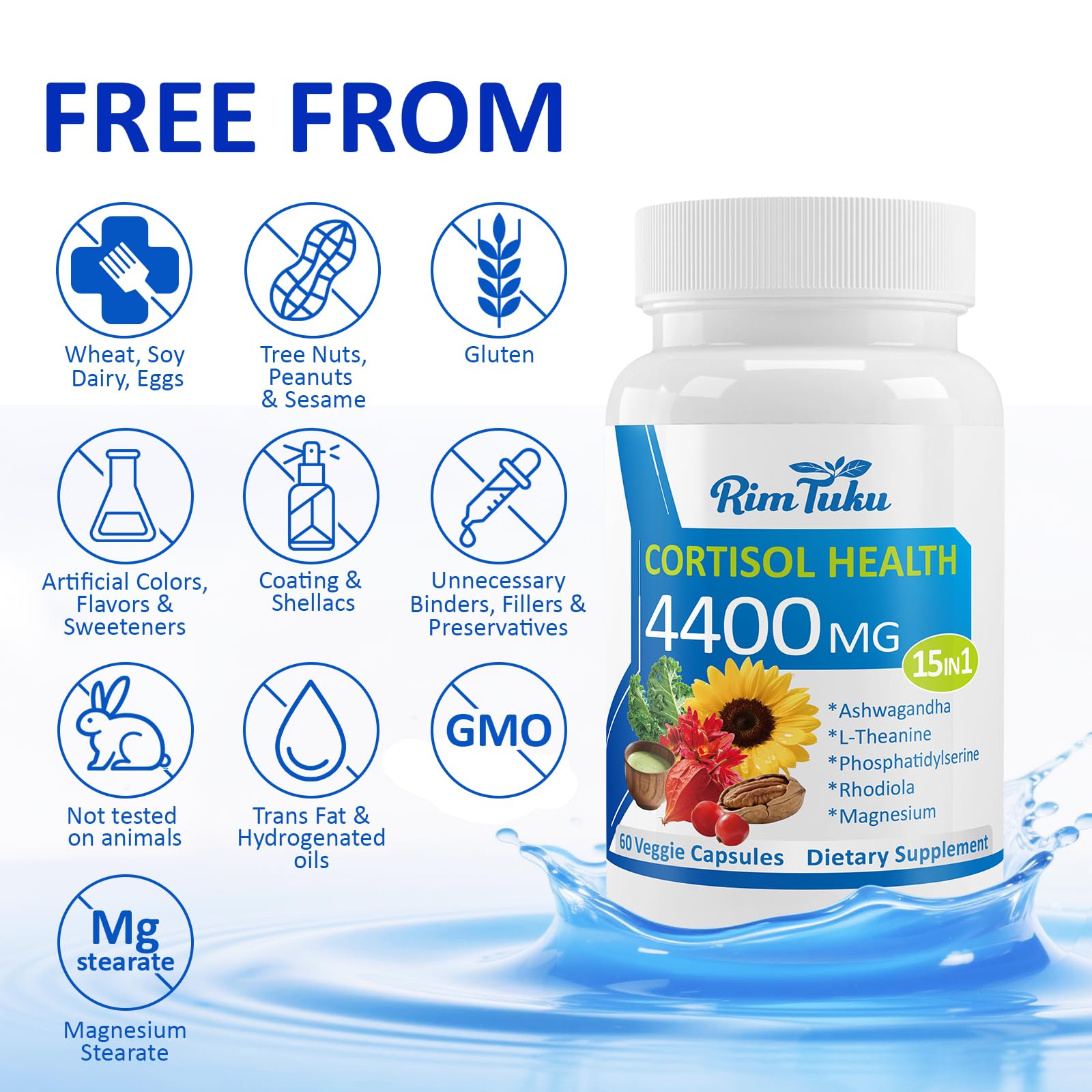 RimTuku Cortisol Supplements for Women & Men -15-in-1 Cortisol Detox for Women, Cortisol Manager & Reducer with Ashwagandha, Rhodiola Rosea Supports Stress Relief, Adrenal Balance, 120 Capsules RimTukuAu supplements