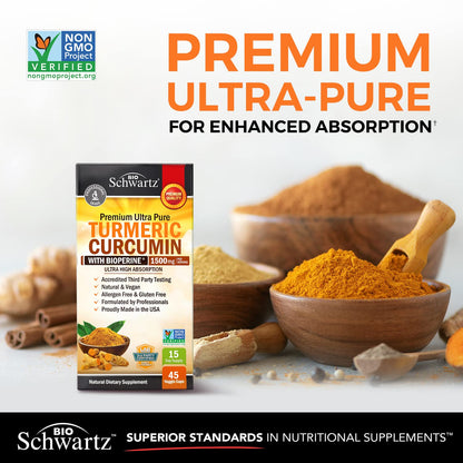 Turmeric Curcumin with Black Pepper Extract 1500mg - High Absorption BioSchwartzUS supplements