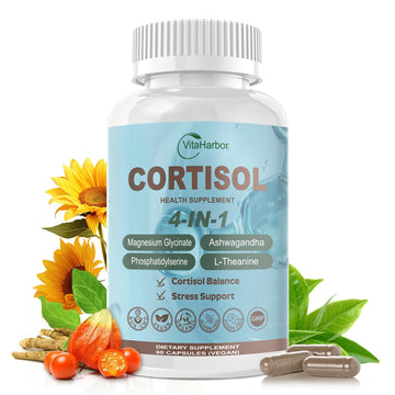 VitaHarbor Cortisol Supplement for Women and Men, 4-in-1 Cortisol Reducer with Magnesium Glycinate, Ashwagandha, Phosphatidylserine, L-Theanine, for Relaxation & Calm Support, 90 Veg Caps VitaHarborAu supplements