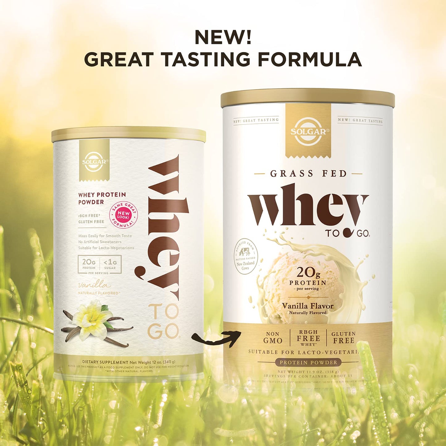 Solgar Whey To Go Natural Vanilla Flavour Protein Powder 340 g - Grass-Fed Whey from New Zealand Cows SOLGARUS supplements