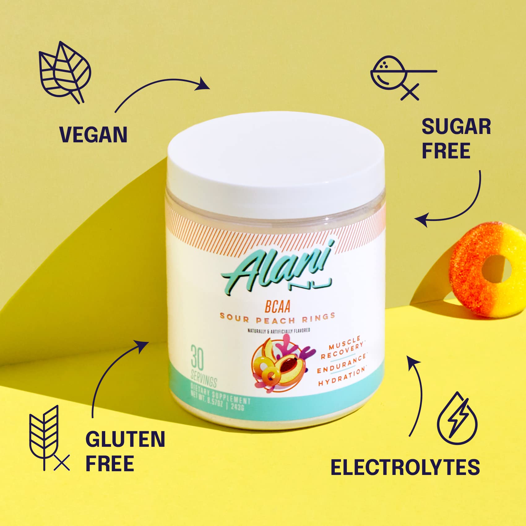 Alani Nu Breezeberry Pre Workout and BCAA Sour Peach Rings Post Workout Powder Alani NuAu supplements