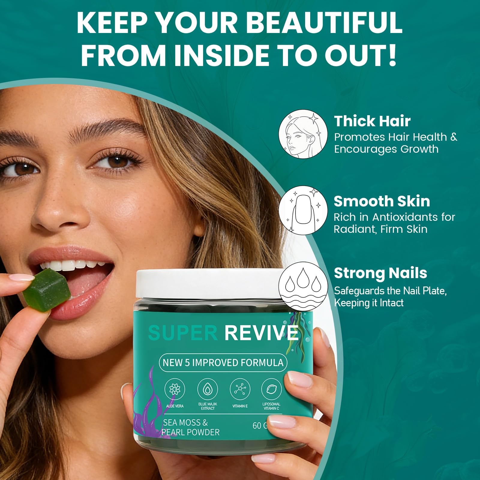 caicieter Super Revive Gummies for Hair Loss - Sea Moss Gummies with Vitamin C, E, Aloe Vera & Pearl Powder Glow, Promotes Thicker, Fuller & Stronger Hair - 60 Count caicieterAu supplements