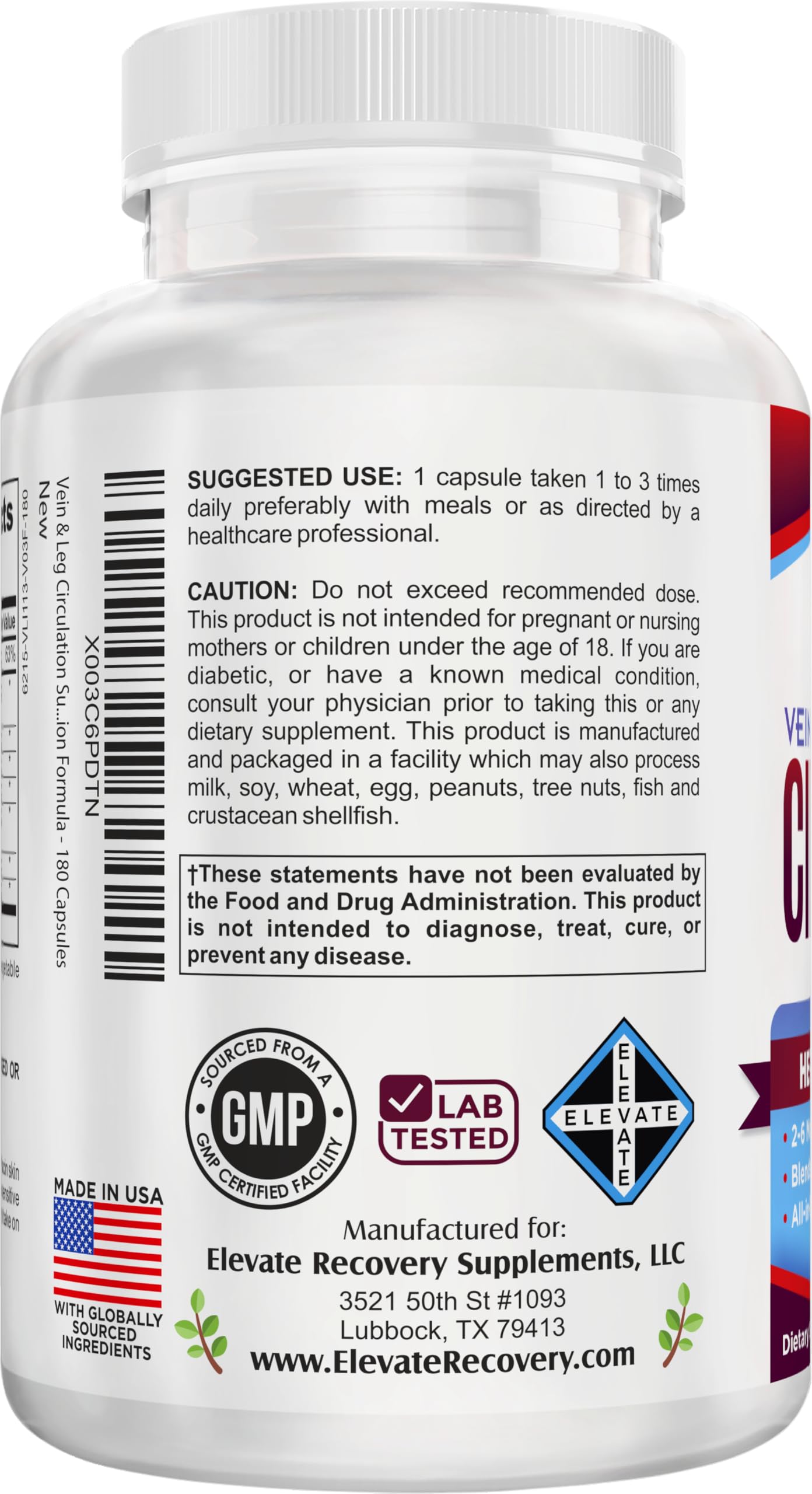 Vein & Leg Circulation (2-Month) Support Supplement with 8 Active Ingredients in 1 Formula | Leg + Vein | Blood Circulation Support Supplements | 60-Day Bulk Supply | 180 Capsules Elevate Recovery SupplementsAu supplements