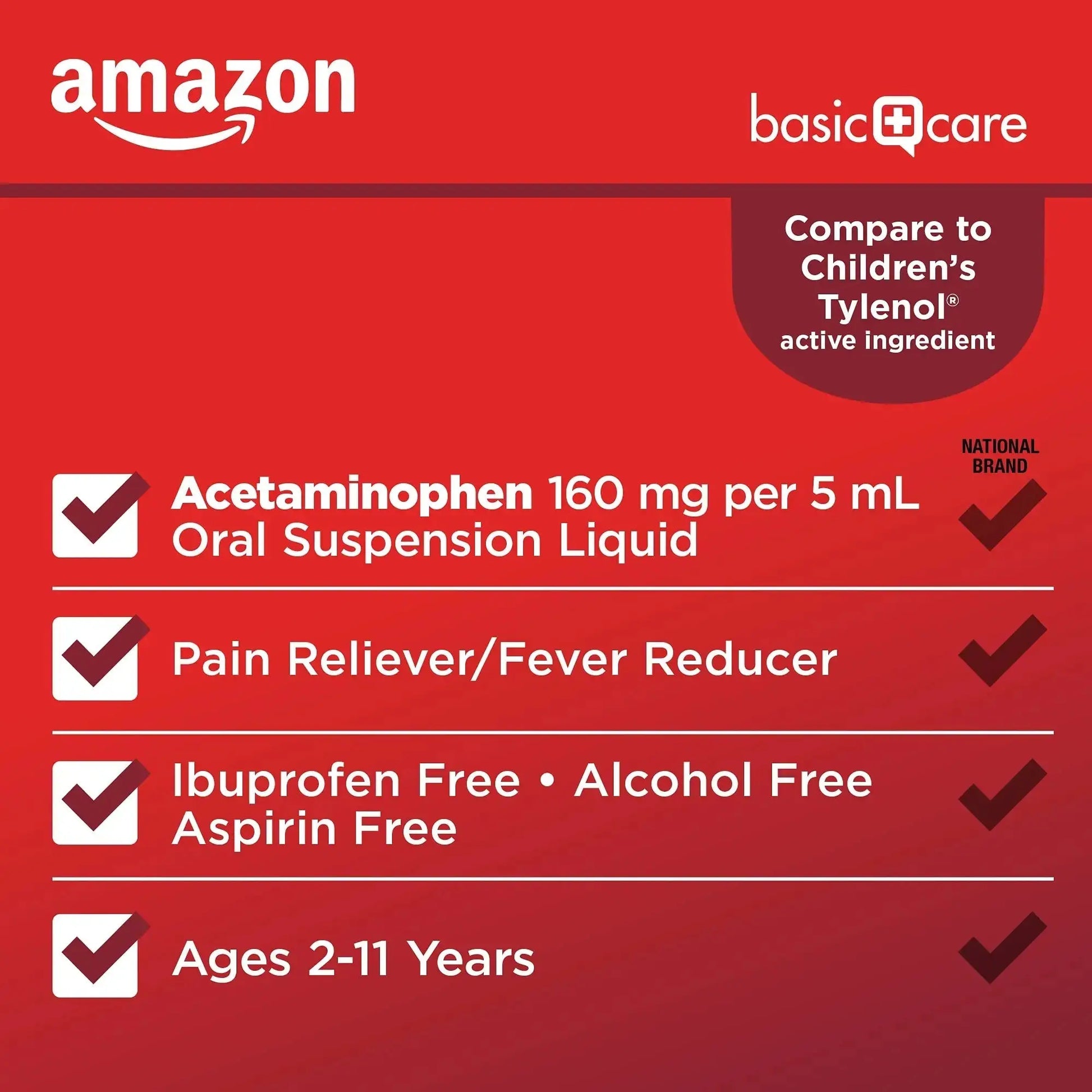 Amazon Basic Care Children's Pain Reliever and Fever Reducer, Acetaminophen 160 mg per 5 ml, Bubblegum Flavor, for Headache and Sore Throat, Ages 2-11 Years, 4 fl oz Amazon Basic CareAu supplements