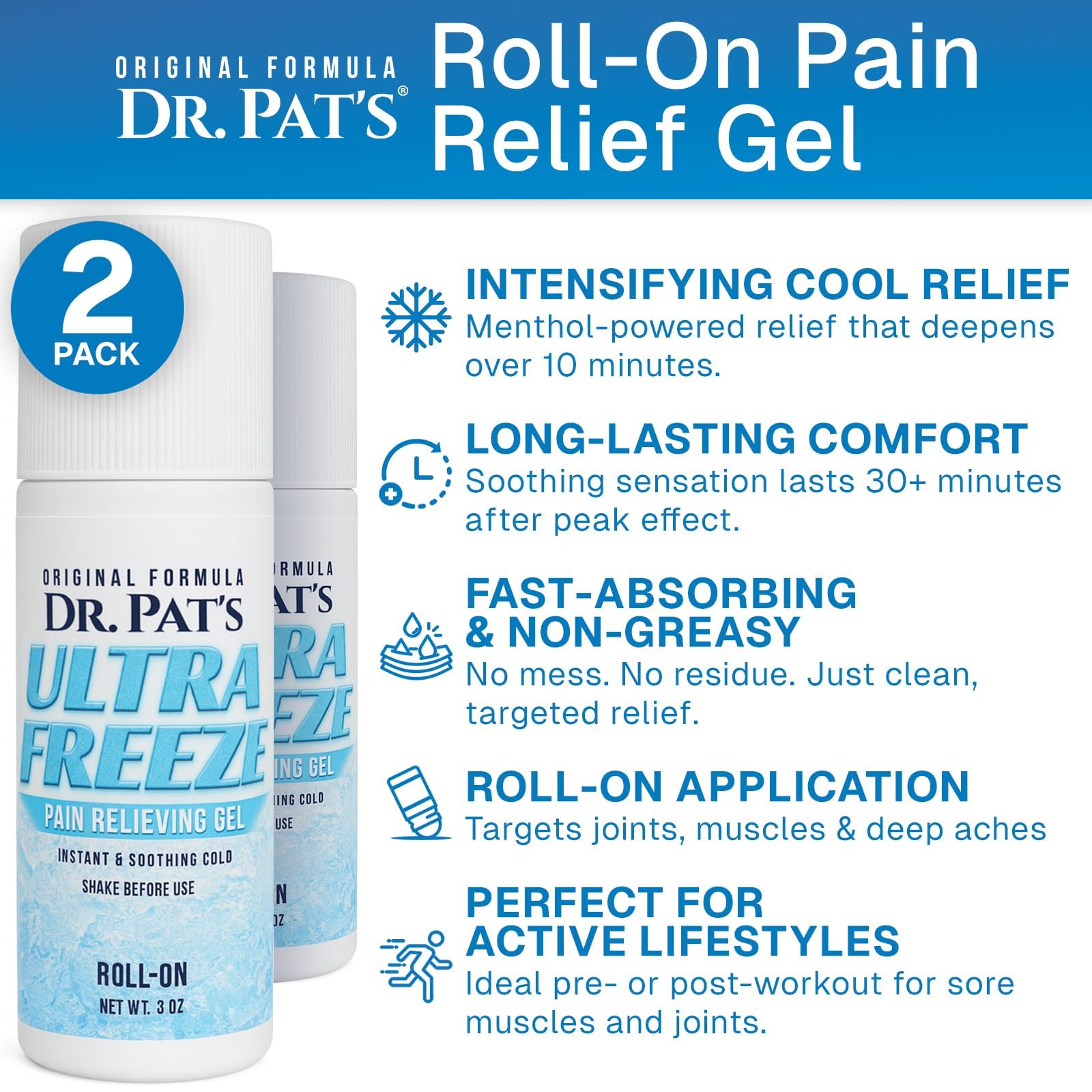 Ultra Freeze Roll-On Pain Relief Gel (3oz) - Joint & Muscle Therapy Rub for Arthritis, Neuropathy, Foot, and Joint - Cooling Topical Anti-Inflammatory (2 Pack) Ultra FreezeAu supplements